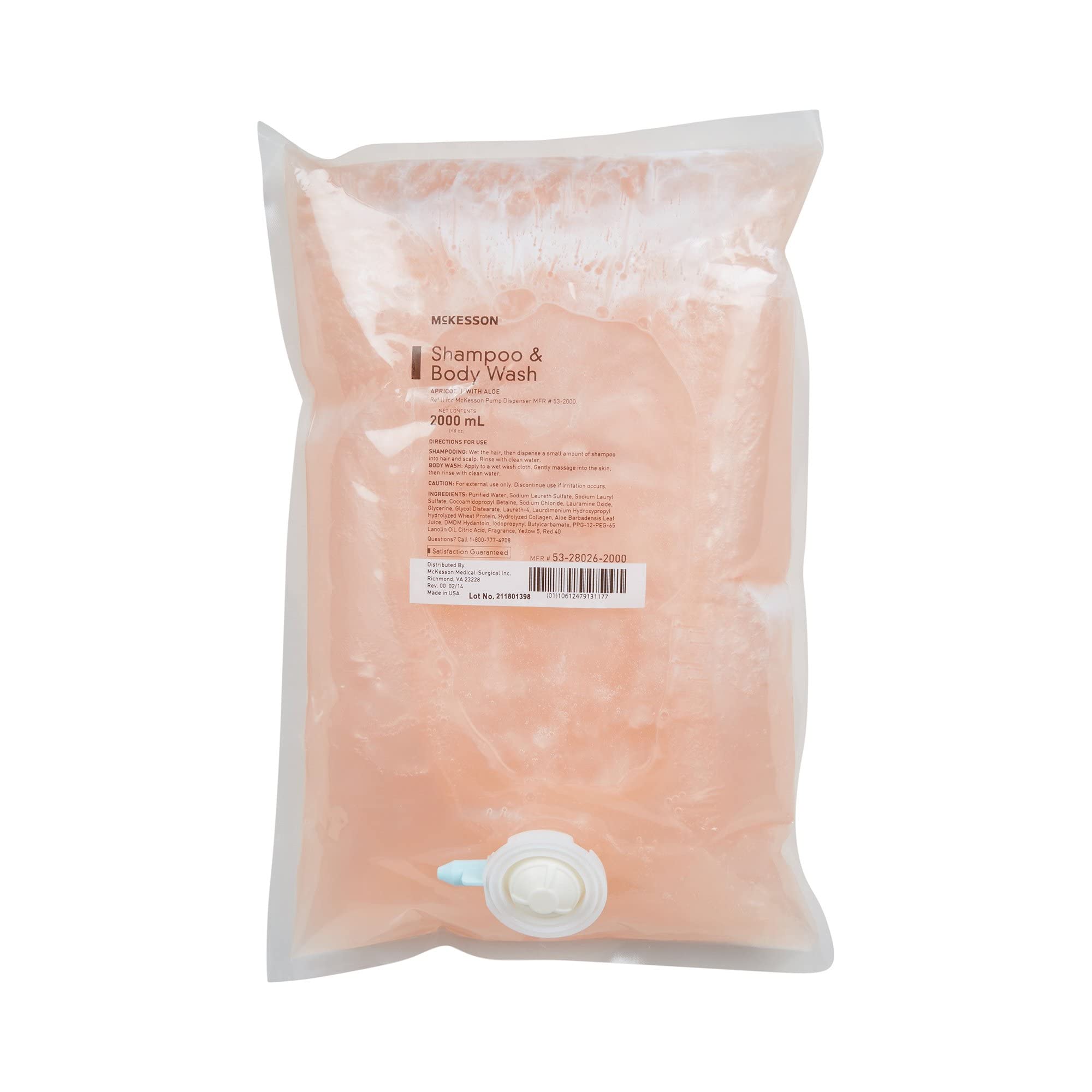 McKesson Apricot Scented Body Wash and Shampoo Refill Bag - 2000 mL (4 Pack) | Gentle Cleansing for Sensitive Skin, Ideal for Hospitals, Nursing Homes & Home Care Use