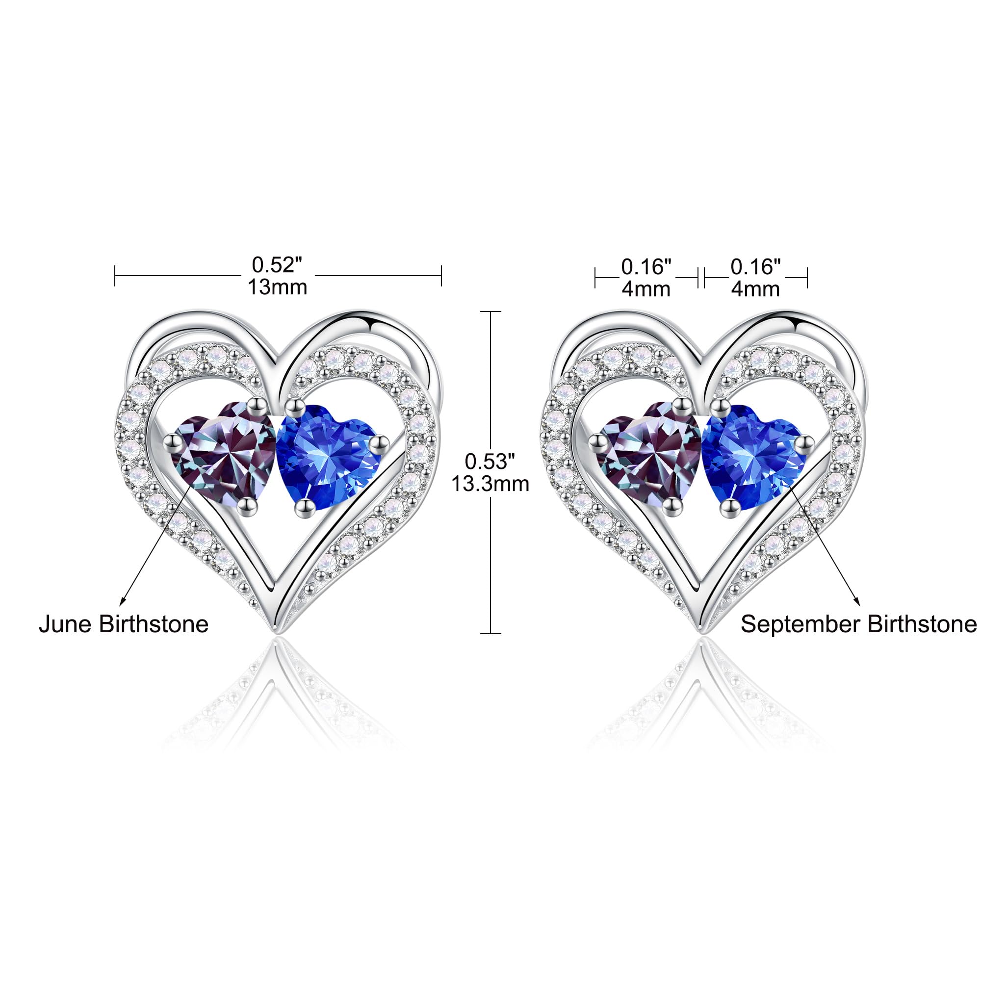 925 Sterling Silver Birthstone Heart Earrings for Women - Elegant Anniversary, Birthday Gifts for Wife, Girlfriend, Mom | Perfect for Valentine's Day, Mother's Day & Special Occasions