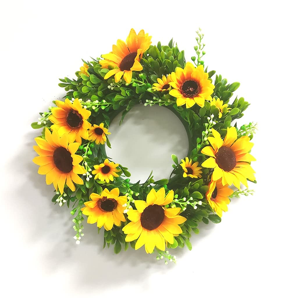 KLHHG Summer Sunflower Garland - Artificial Flower Wreath for Front Door, Wall Hanging Home Decor - Perfect for Spring/Summer Door Wreaths, Farmhouse Decor & Wedding Party Decorations (Color A)
