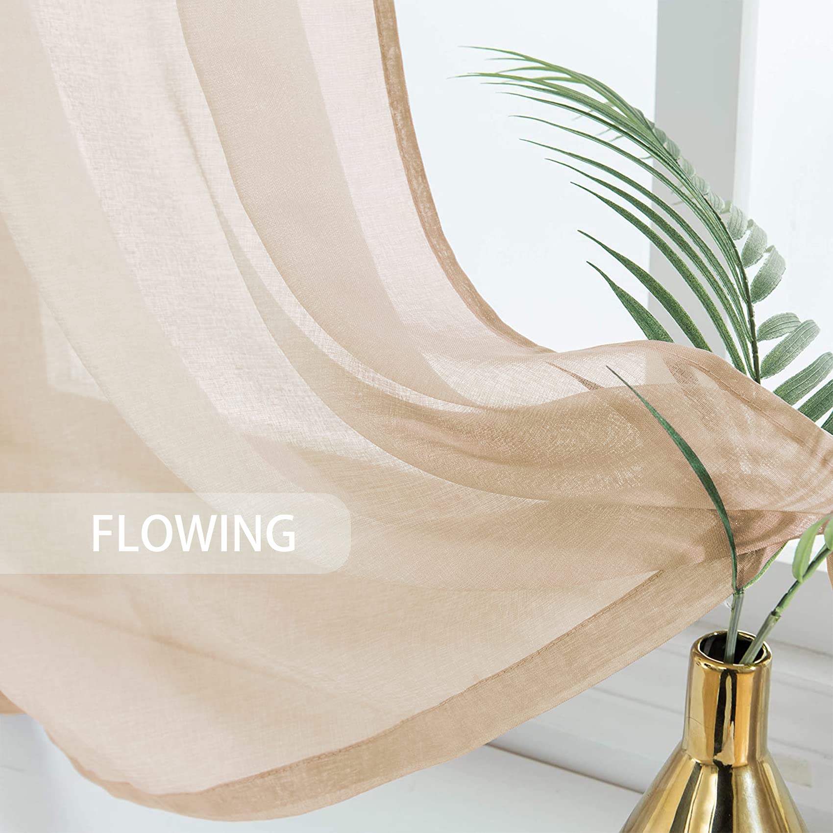 Beige Sheer Curtain Panels 24 Inch - Linen Textured Voile Cafe Curtains for Kitchen, Bathroom, Basement & Cabinet - 2 Panels with Rod Pocket - Perfect for Small Windows, Half Windows & Mini Doors