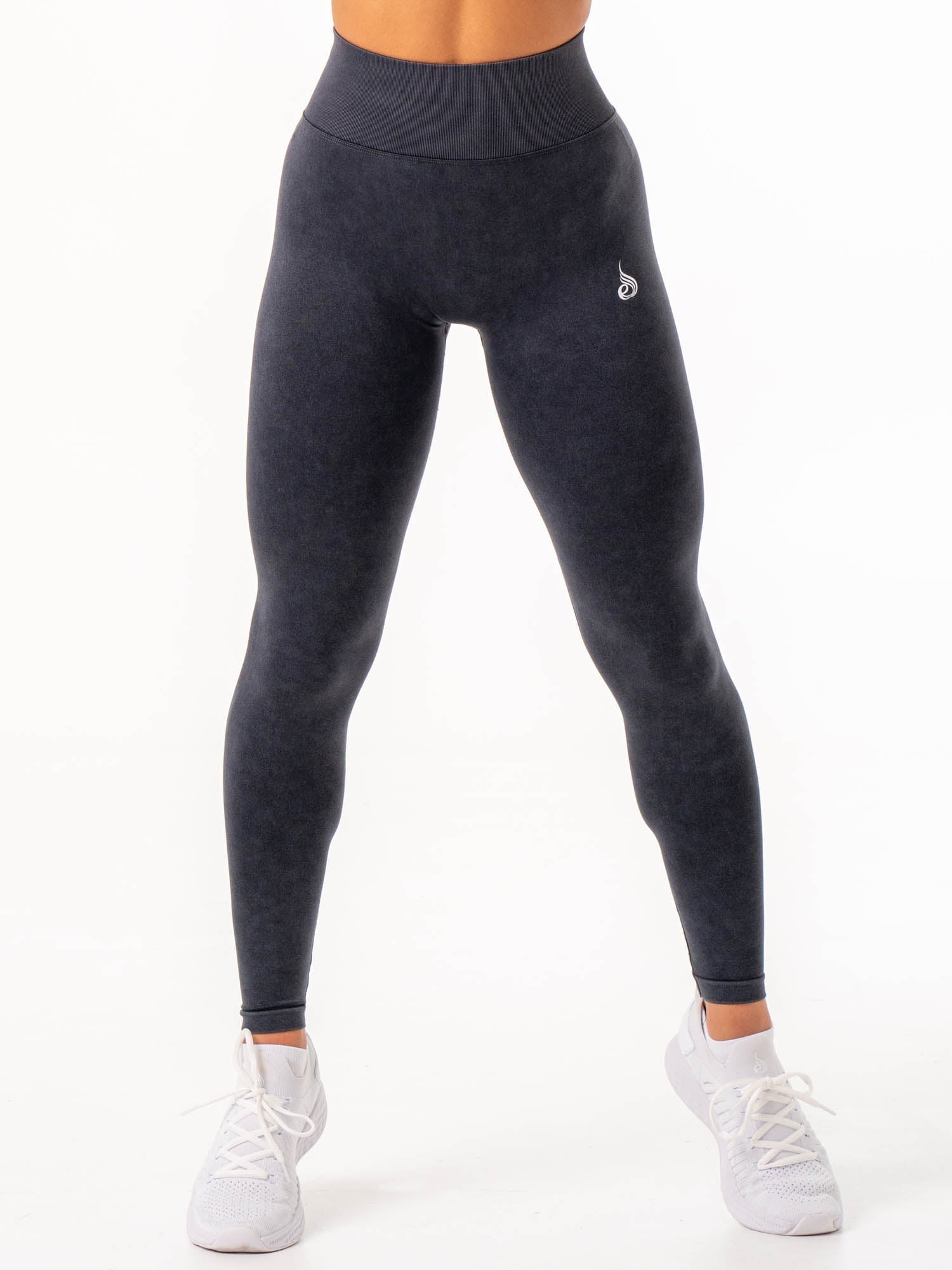 Stonewash Scrunch Seamless Leggings for Women - High Waisted Yoga Pants, Tummy Control Workout Leggings - Black Stonewash - Perfect for Yoga, Gym & Everyday Wear