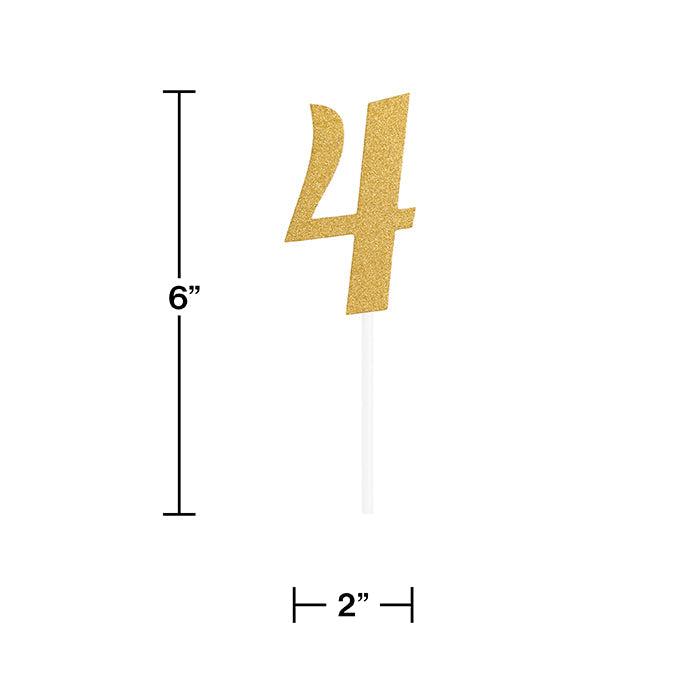 12-Piece Bulk Gold Glitter #4 Cake Toppers for Birthday, Wedding & Party Decorations – Premium Edible Cake Decorations for Cupcakes, Desserts & Special Occasions