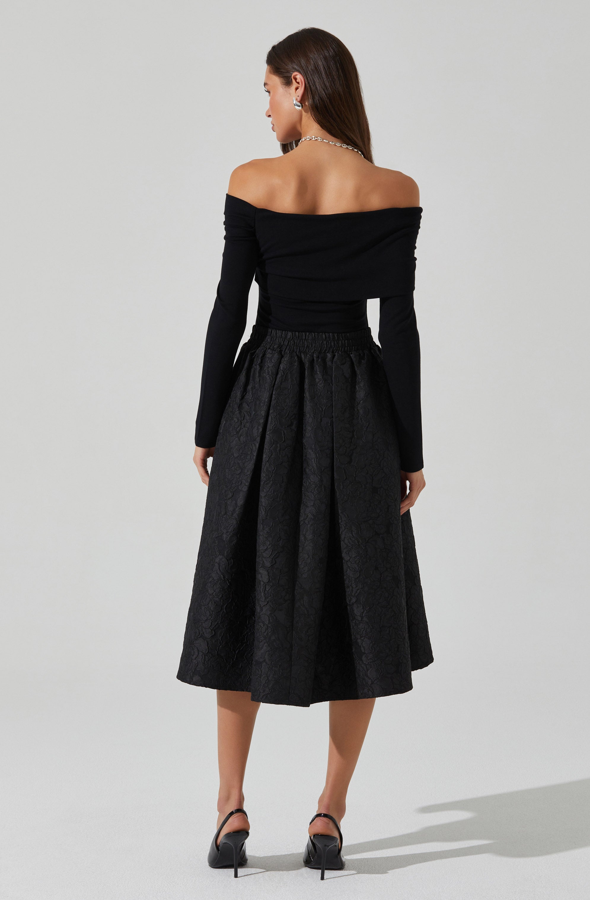 Andolina Jacquard Midi Skirt for Women - Floral Printed A-Line Skirt with Pockets | Perfect for Office Wear, Date Night & Summer Outfits