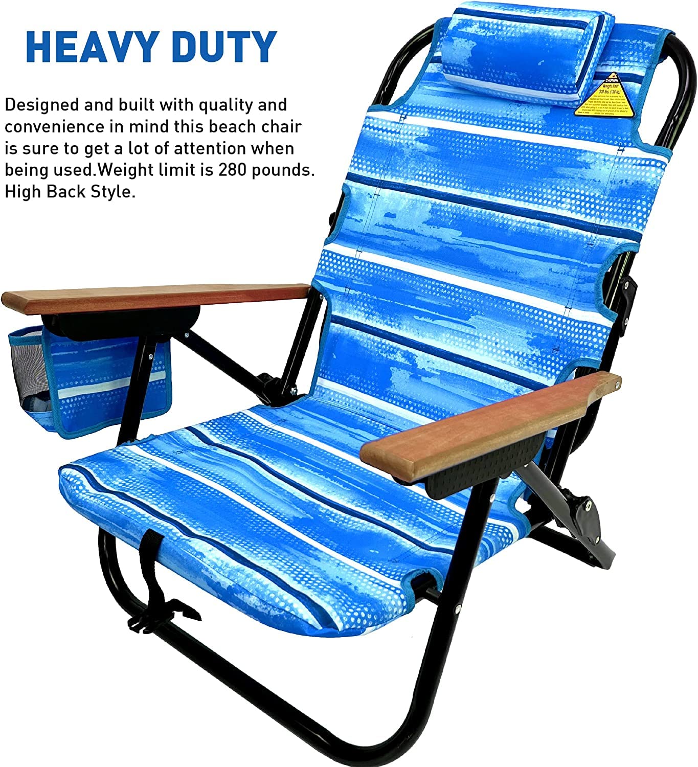 Lightweight Rustproof Aluminum Beach Chair with 5 Reclining Positions - Backpack Design, Side Cup Holder & Storage Pouch, Padded Pillow - Portable Folding Chair for Beach, Camping, Picnics & Outdoor Activities (2 Pack, Pink & Blue)