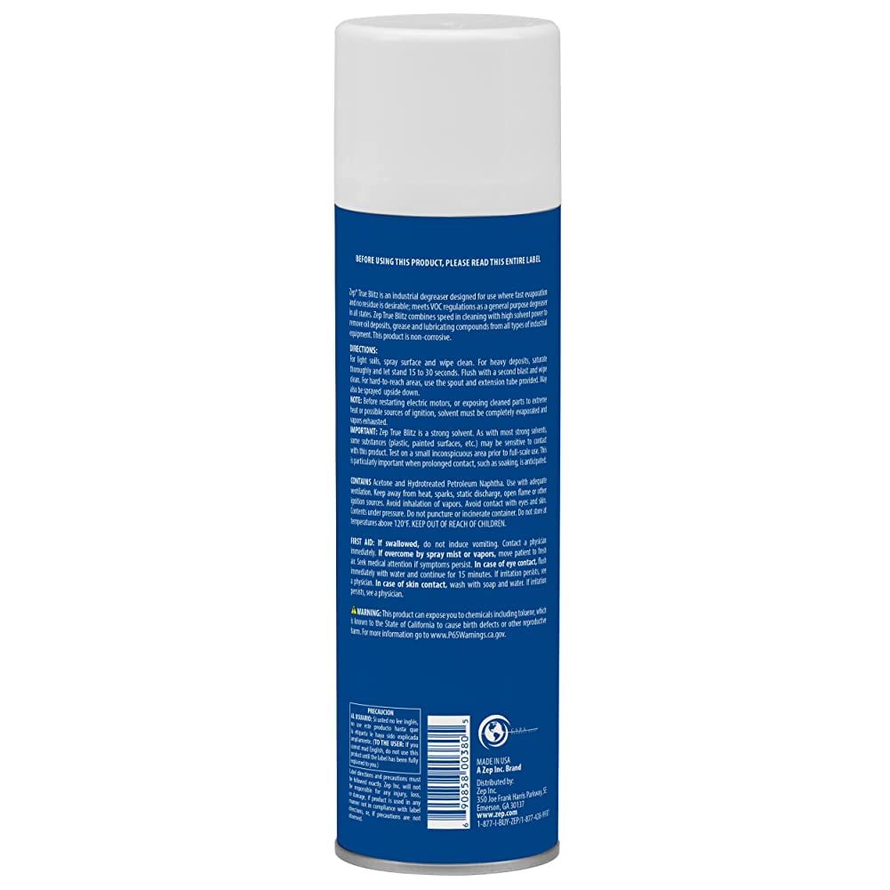 Zep True Blitz Industrial Degreaser Aerosol Spray - 14 oz (Pack of 12) - Fast Evaporating Heavy Duty Cleaner for Oil, Grease & Dirt Removal - Ideal for Industrial Equipment, Machinery, Automotive Parts & Workshop Tools