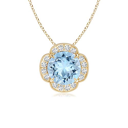 Natural Aquamarine Halo Pendant Necklace for Women - 14K Solid Gold/Platinum March Birthstone Jewelry | Elegant Gift for Her, Birthday, Wedding Anniversary | Perfect for Everyday Wear, Special Occasions & Gifting