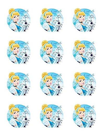 Disney Princess Cinderella Cupcake Toppers - Set of 12 Edible Cake Decorations for Birthday Parties, Baby Showers & Wedding Celebrations