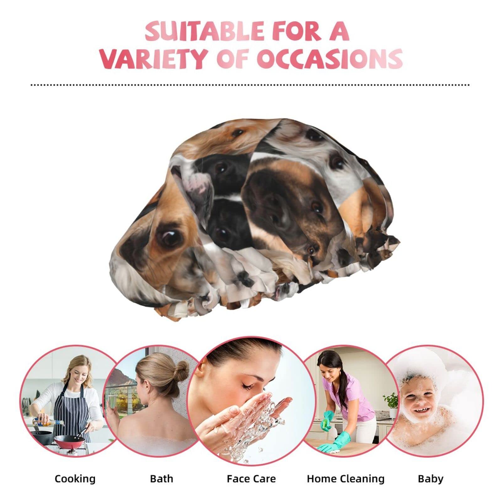Waterproof Reusable Shower Cap for Women & Dogs - Cute Face Pattern Bath Hair Cover for Shower, Bathing, Spa, and Pet Grooming
