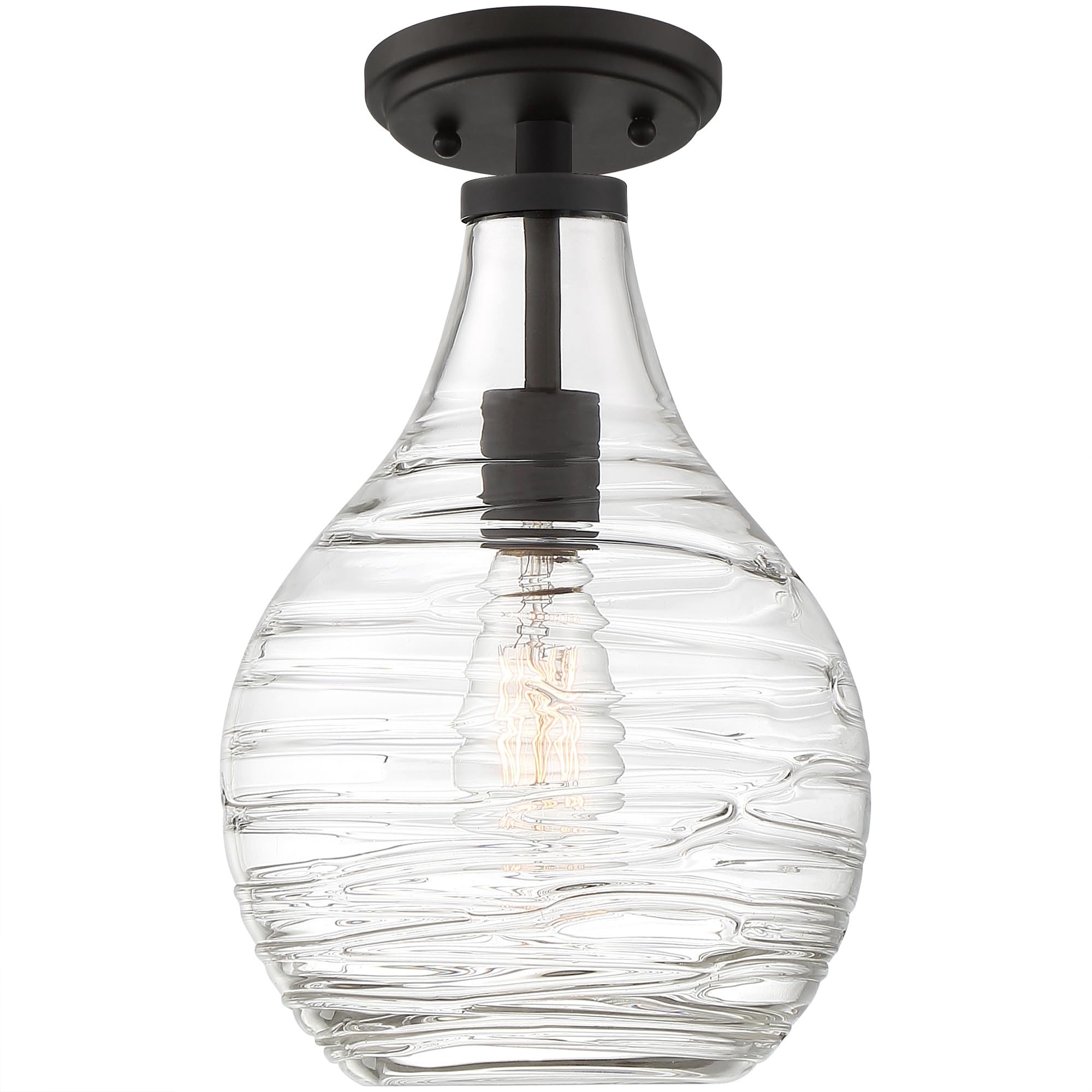 Quoizel Genie Mini Pendant Light - 9 Inch Old Bronze Globe Ceiling Fixture with Handmade Ripple Glass, 1-Light Hanging Lamp (Max Height 51
