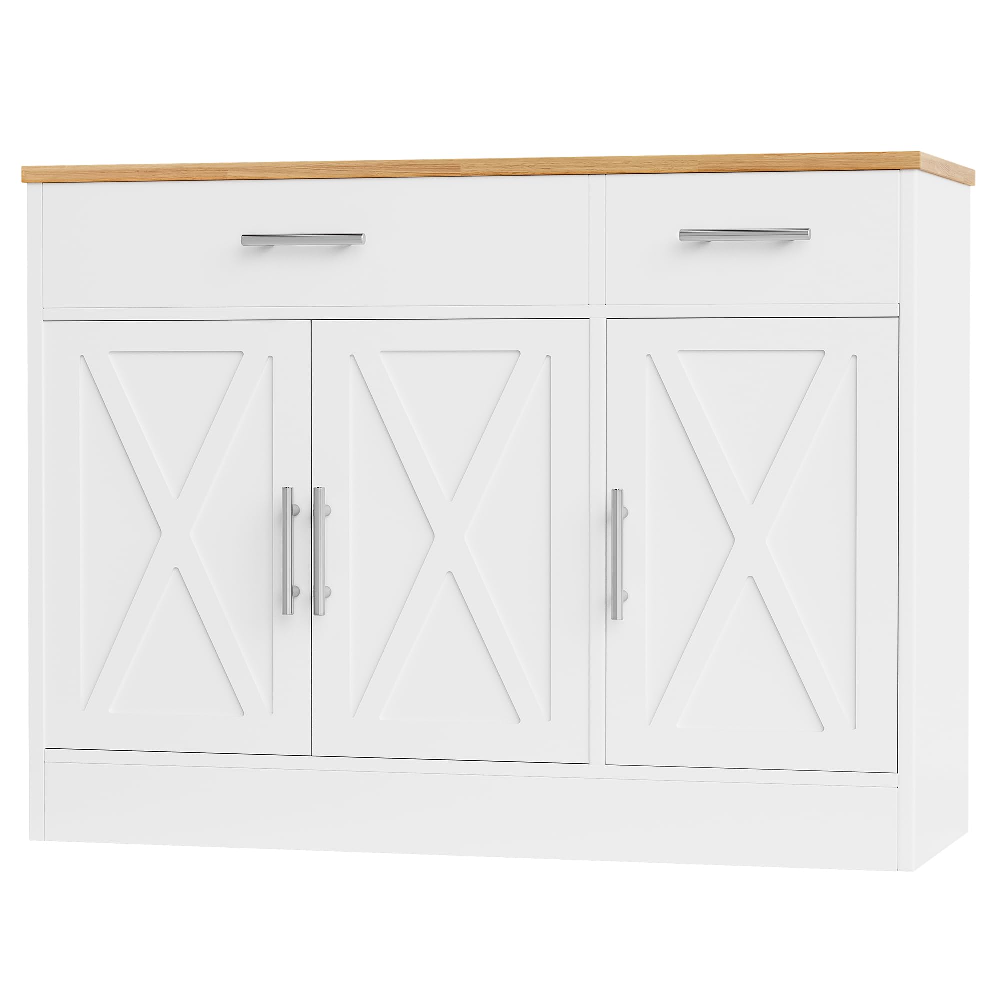 Modern Farmhouse Sideboard Buffet Cabinet with 3 Barn Doors & Adjustable Shelves - 42