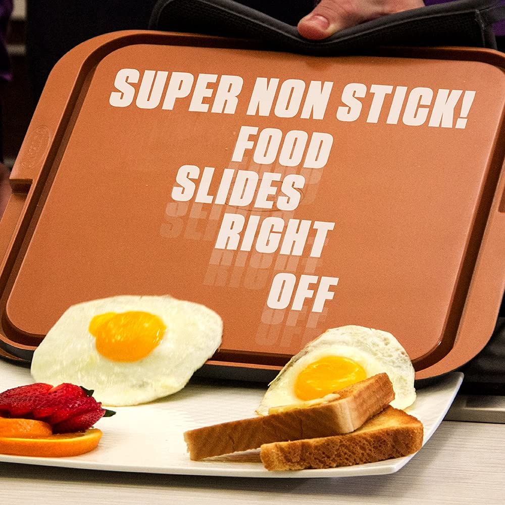Gotham Steel XL Nonstick 2-in-1 Reversible Griddle & Grill Pan - Copper Cookware for Stovetop, Gas Grill & Outdoor Cooking | Oven Safe & PFOA-Free | Perfect for Pancakes, Burgers & BBQ