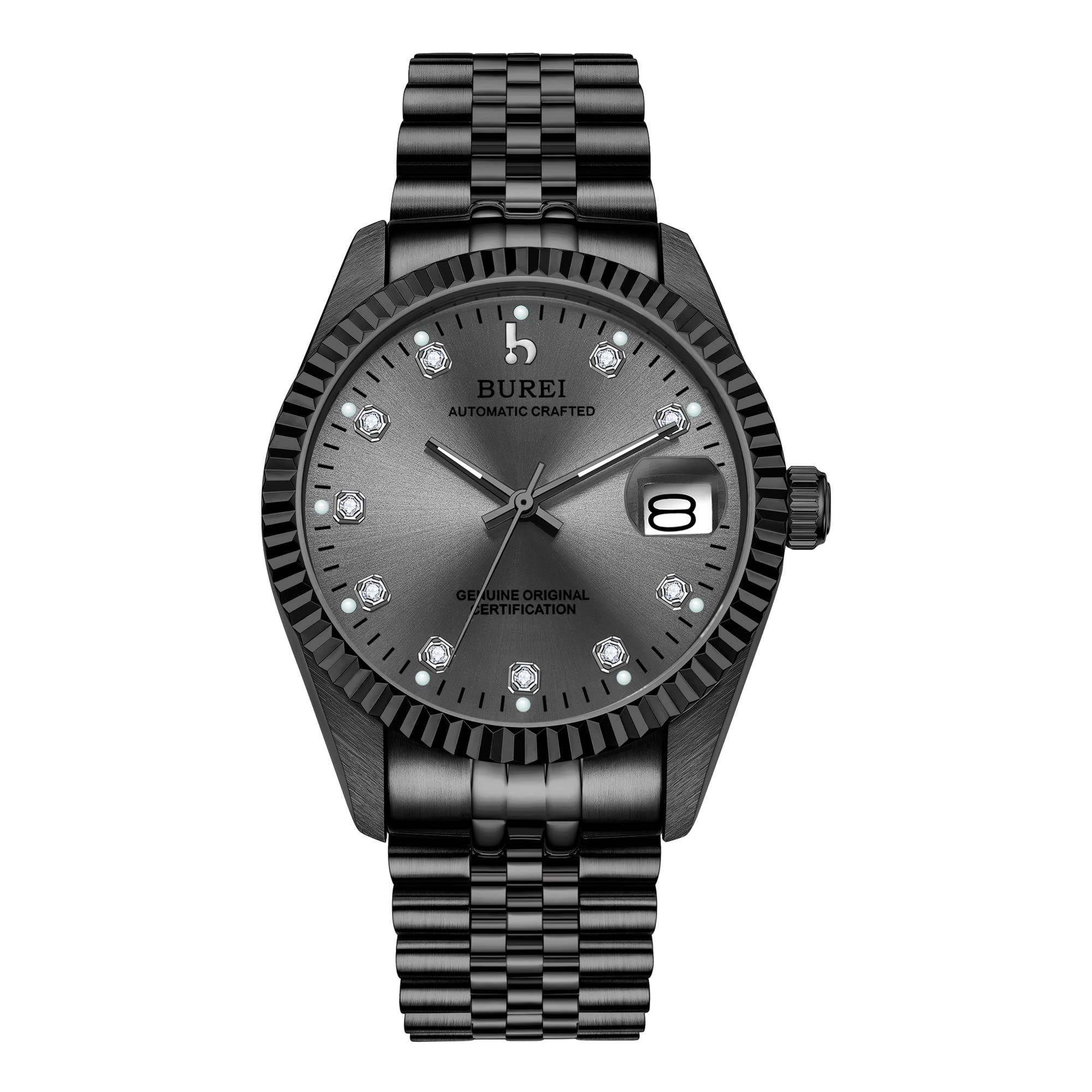 BUREI Men's Automatic Watch with Date Display - Stainless Steel Band & Adjustable Bracelet Set - Durable Dress & Casual Timepiece for Business, Office & Everyday Wear