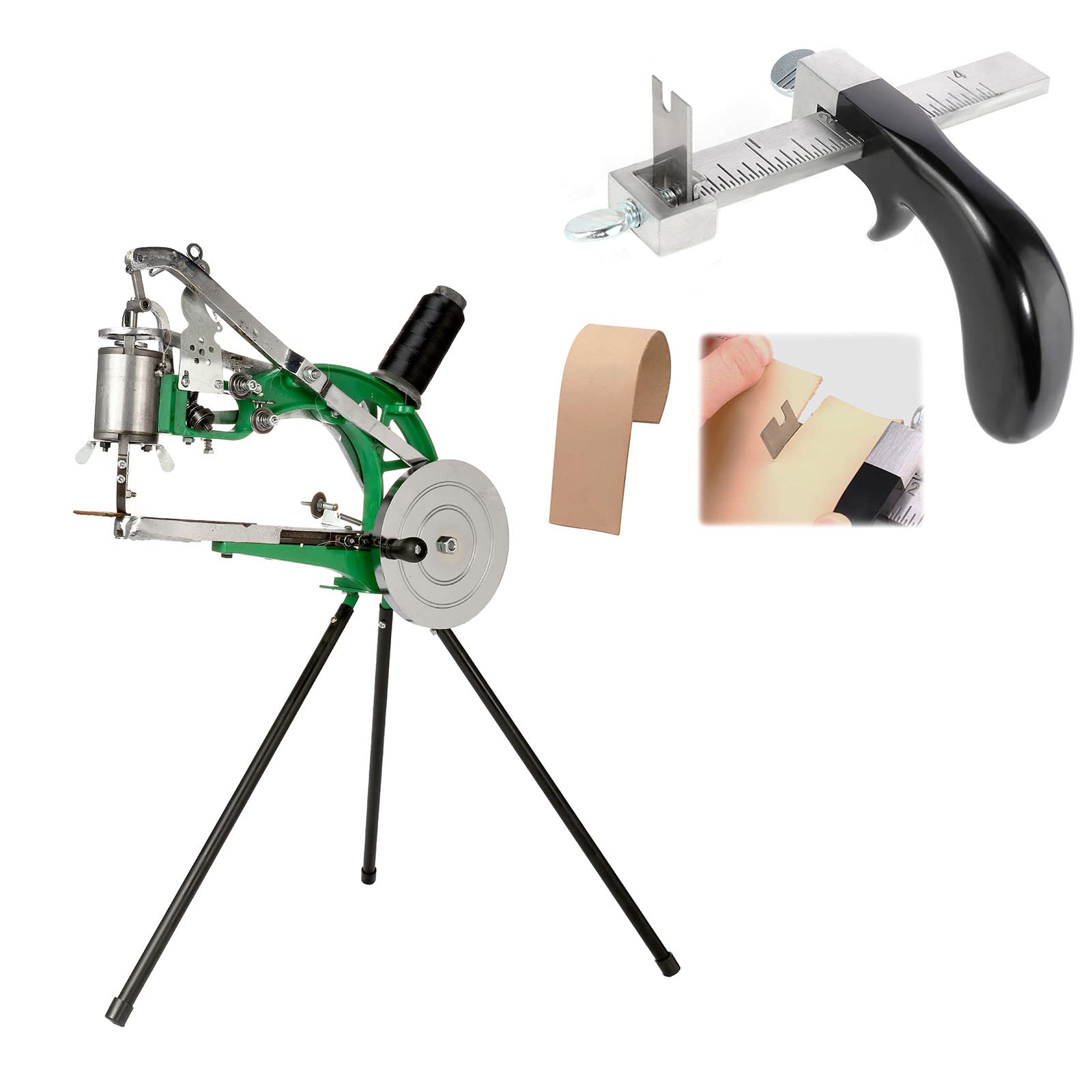 **Industrial Leather Sewing Machine & Cutting Tool Set - Heavy Duty Cobbler Stitcher with Needles, Leather Strip Cutter Knife for Bag Straps, Belts & DIY Leathercraft | Perfect for Shoe Repair, Handbag Making & Leatherworking Projects**