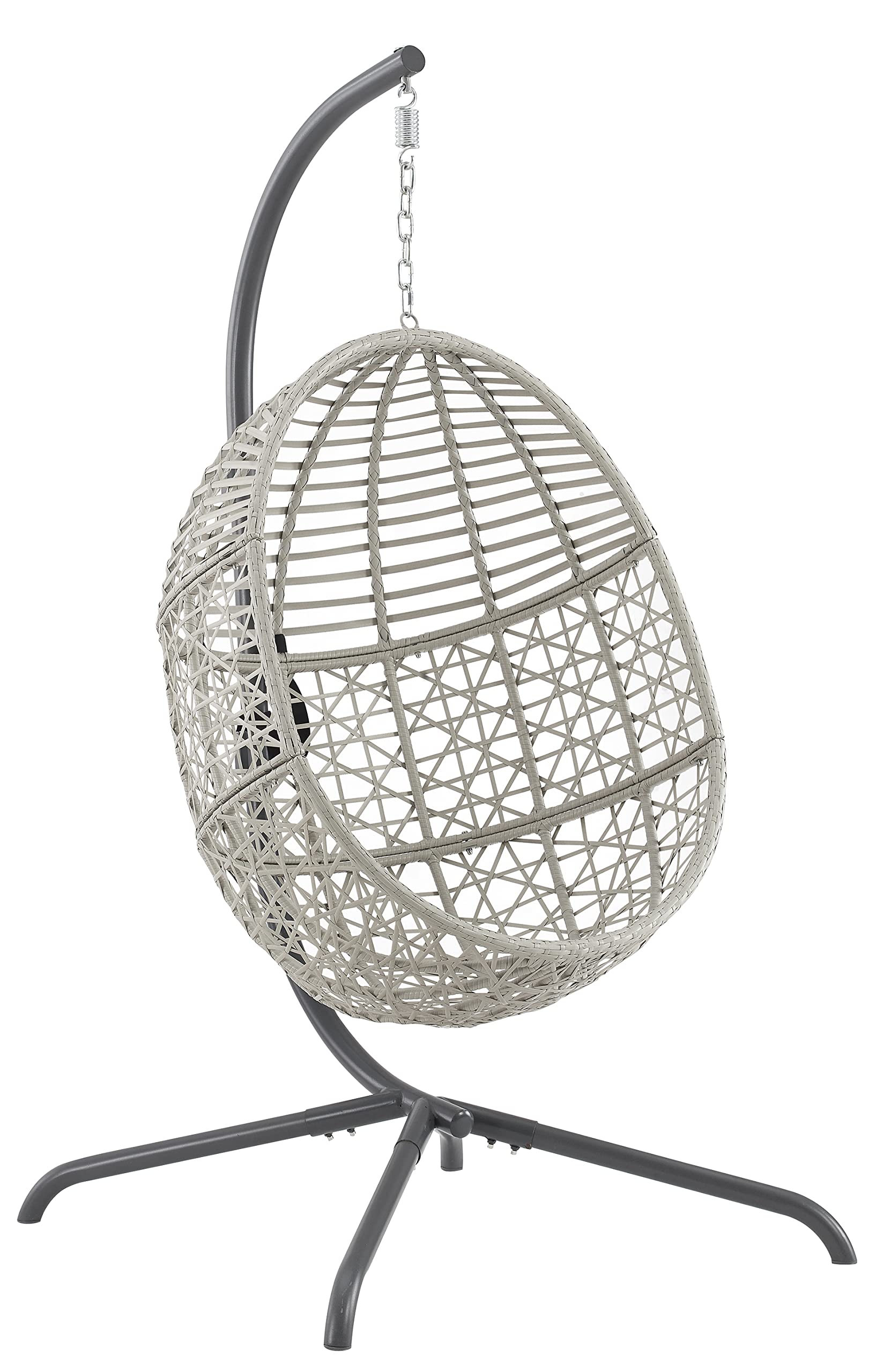 Crosley Lorelei Wicker Hanging Egg Chair with Stand - Indoor Outdoor Swing Chair for Patio, Porch, Deck, Garden - Gray Rattan Hanging Chair for Relaxing & Lounging