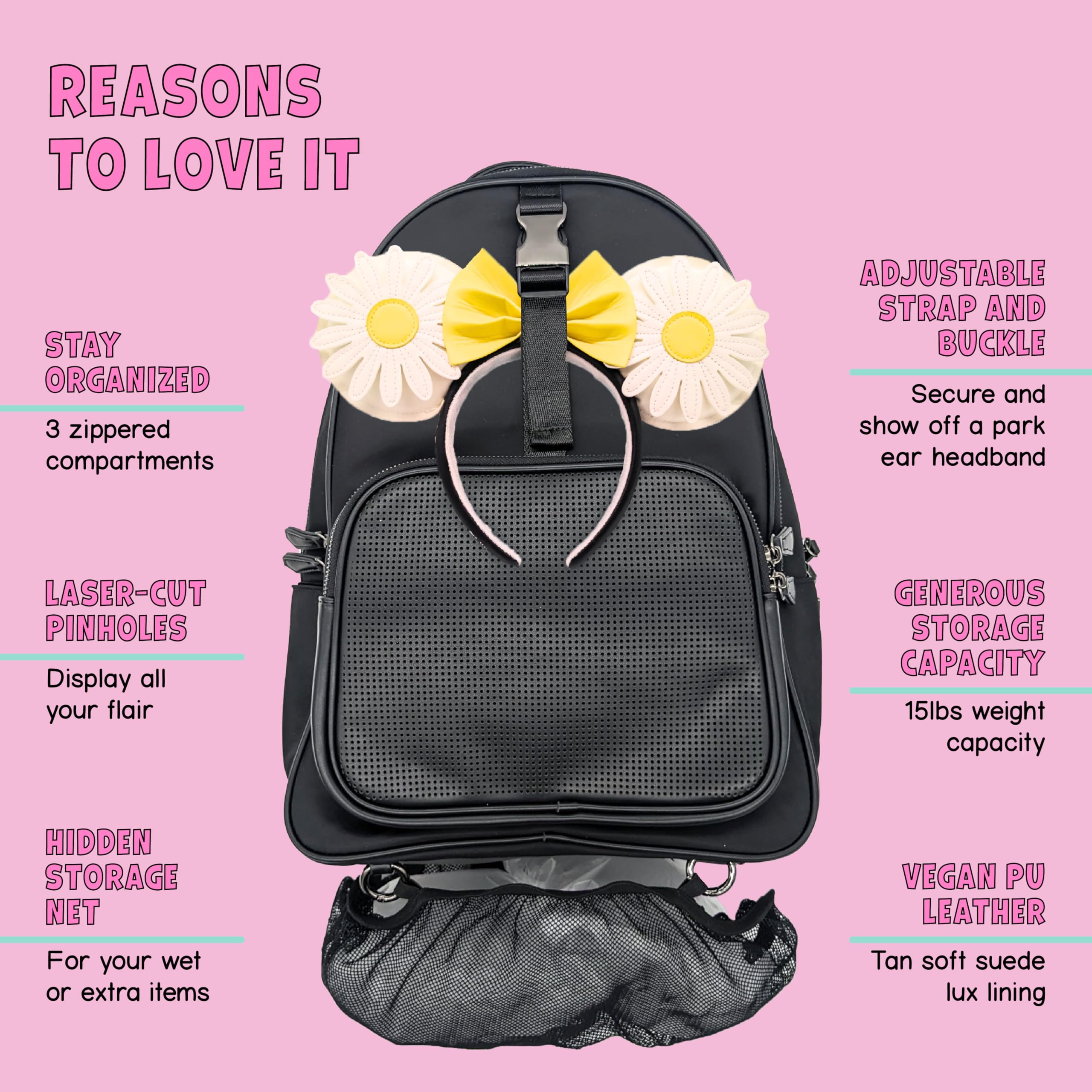 Premium Master Gracey Leather Backpack for Boys & Girls - Adjustable Straps, Hydration Kit & Locking Pins - Durable Travel & Theme Park Backpack - Onyx Black - Perfect for School, Hiking, Disney Trips & Daily Adventures