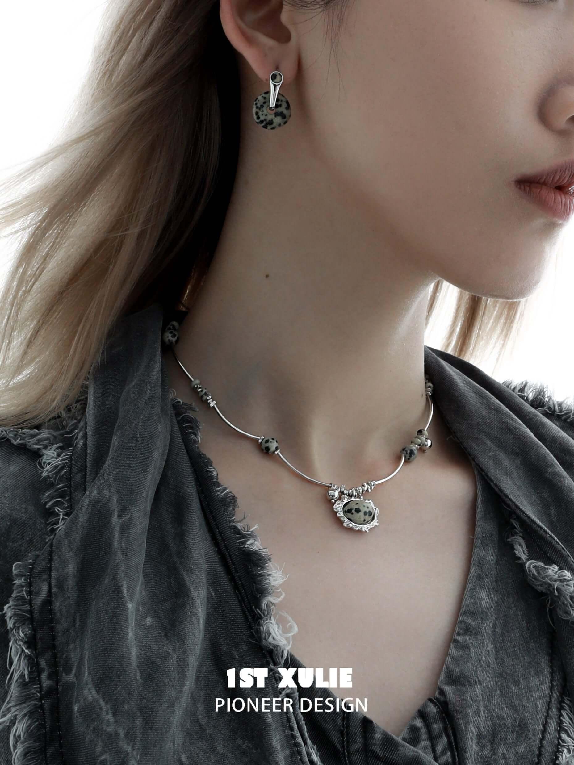 Stone Age S925 Sterling Silver Spotted Stone Pendant Necklace for Women - Elegant Jewelry Gift for Birthday, Anniversary & Special Occasions