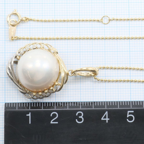 18K Yellow Gold & White Gold Mabe Pearl Diamond Necklace for Women - Elegant Pearl Jewelry Gift for Wedding, Anniversary & Special Occasions