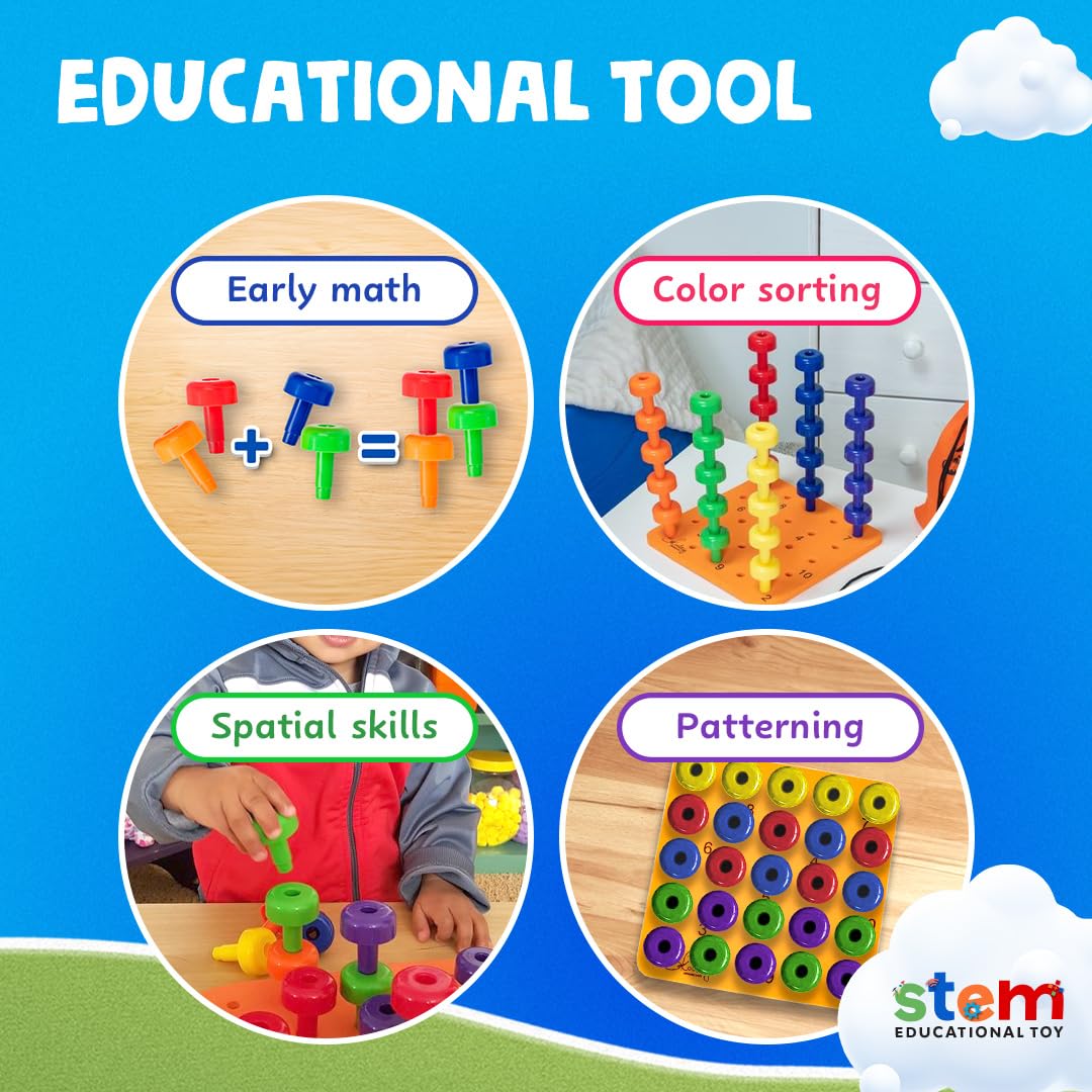 Skoolzy 33-Piece Peg Board Set - Montessori Educational Toys for Toddlers Ages 2+ | Occupational Therapy Learning Toy with Pegs, Dice & Lacing String | Includes Storage Bag - Perfect for Preschool Learning, Fine Motor Skills Development & Sensory Play