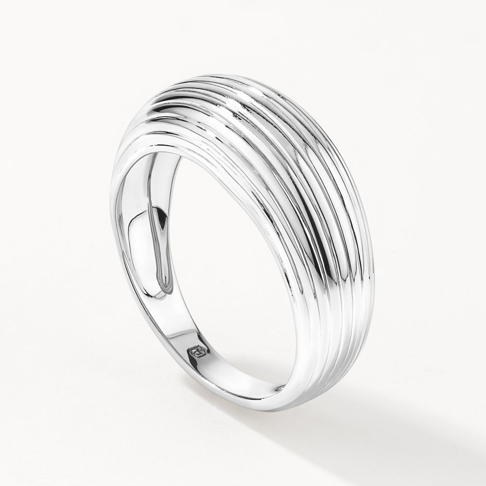 Silver Ribbed Dome Ring for Women - Elegant Stackable Band Jewelry for Everyday Wear & Special Occasions