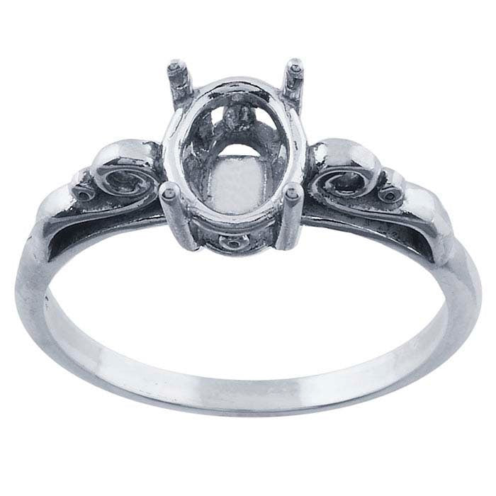 Premium Sterling Silver 8x6mm to 14x10mm Oval Scroll Ring Mounting with Faceted Design - 4 Prong Pre-Notched Offset Blank Ring (Sizes 5-8) | Perfect for Engagement Rings, Wedding Bands & Jewelry Making