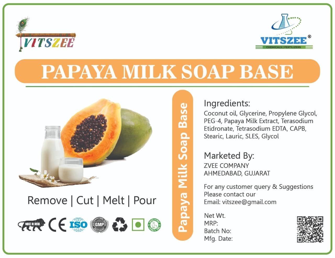 VITSZEE 400g Papaya Milk Soap Base for DIY Soap Making - Natural Skincare, Handmade Soap Supplies, Multipurpose Soap Base for Face & Body - Perfect for Homemade Soap, Bath Bombs, and Gift Making