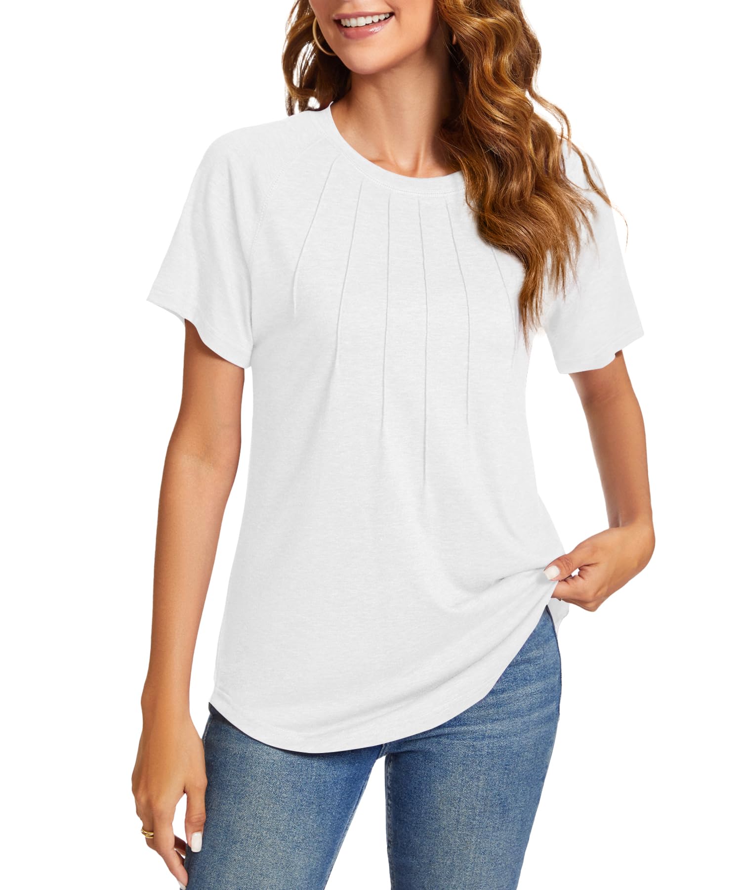 Women's Summer Tops - Casual Short Sleeve Shirts & Dressy Blouses | Trendy Pleated Tunic Tops for Women | Perfect for Office, Beach & Summer Outings