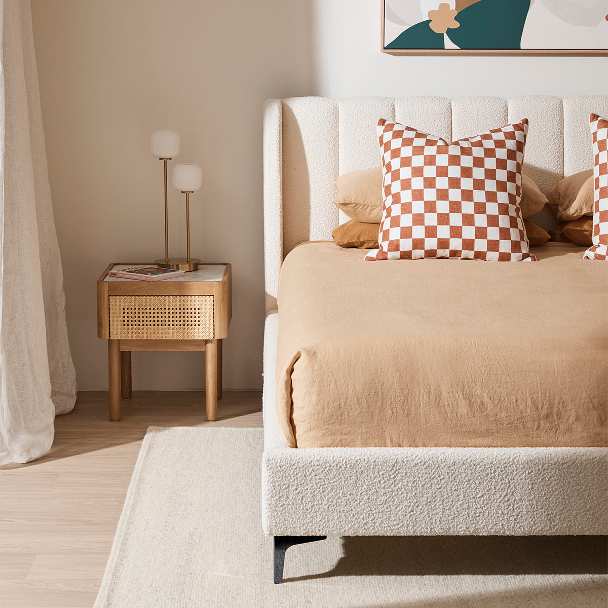 Georgia Boucle Fabric Single Bed Frame - White | Modern Minimalist Bedroom Furniture for Small Spaces & Guest Rooms