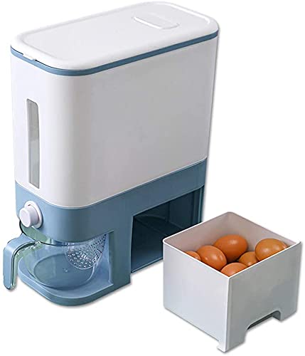 23 Lbs Rice Dispenser & Dry Food Storage Container with Egg Holder - Large Kitchen Cereal Dispenser Bucket for Rice, Soybean, Corn - Perfect for Pantry Organization & Bulk Food Storage