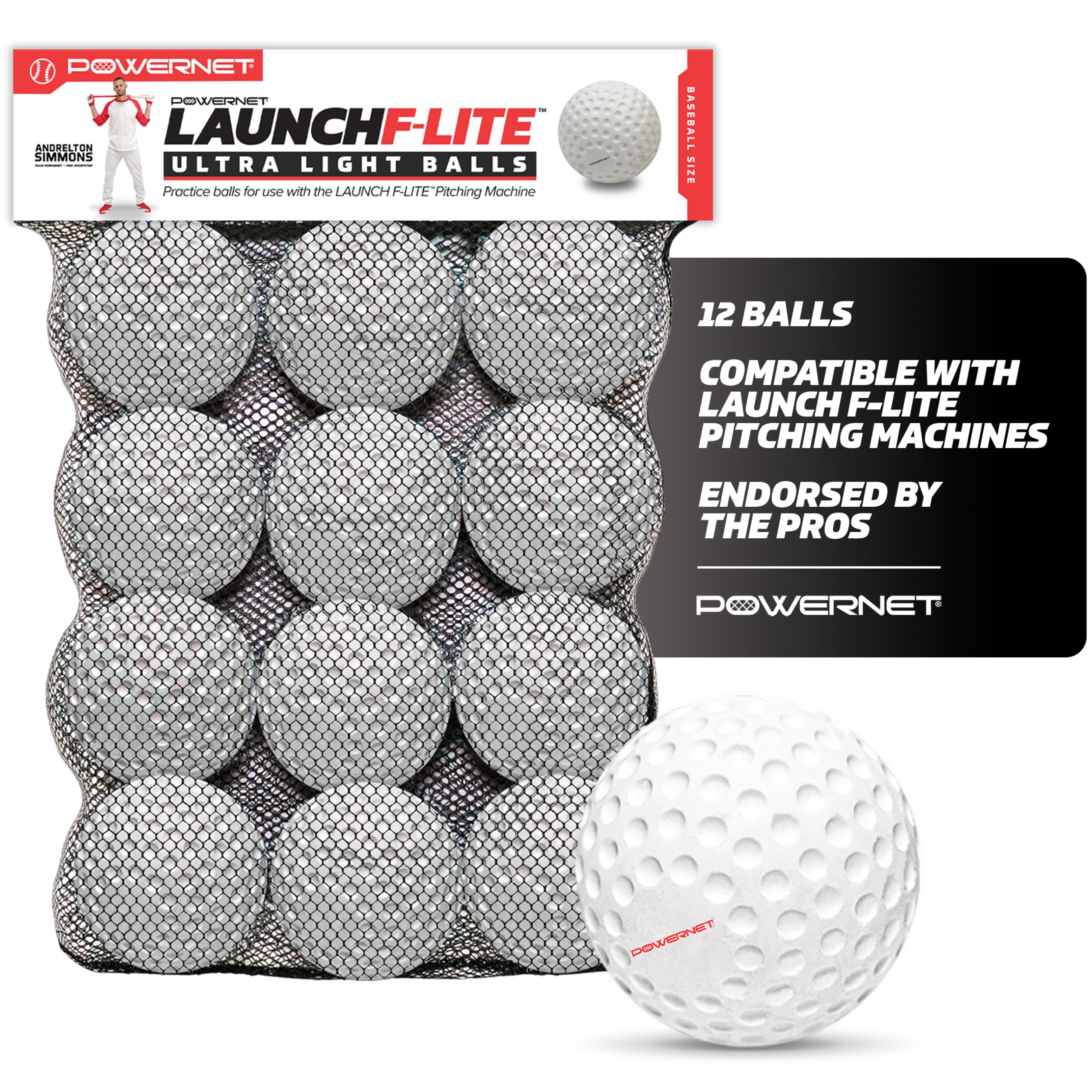 PowerNet Launch F-lite Softball & Baseball Pitching Machine with Dimpled Practice Balls & Bucket of Baseballs - Complete Coaching Bundle for Baseball Training & Practice | Perfect for Backyard Drills, Team Practices & Pitching Machine Training