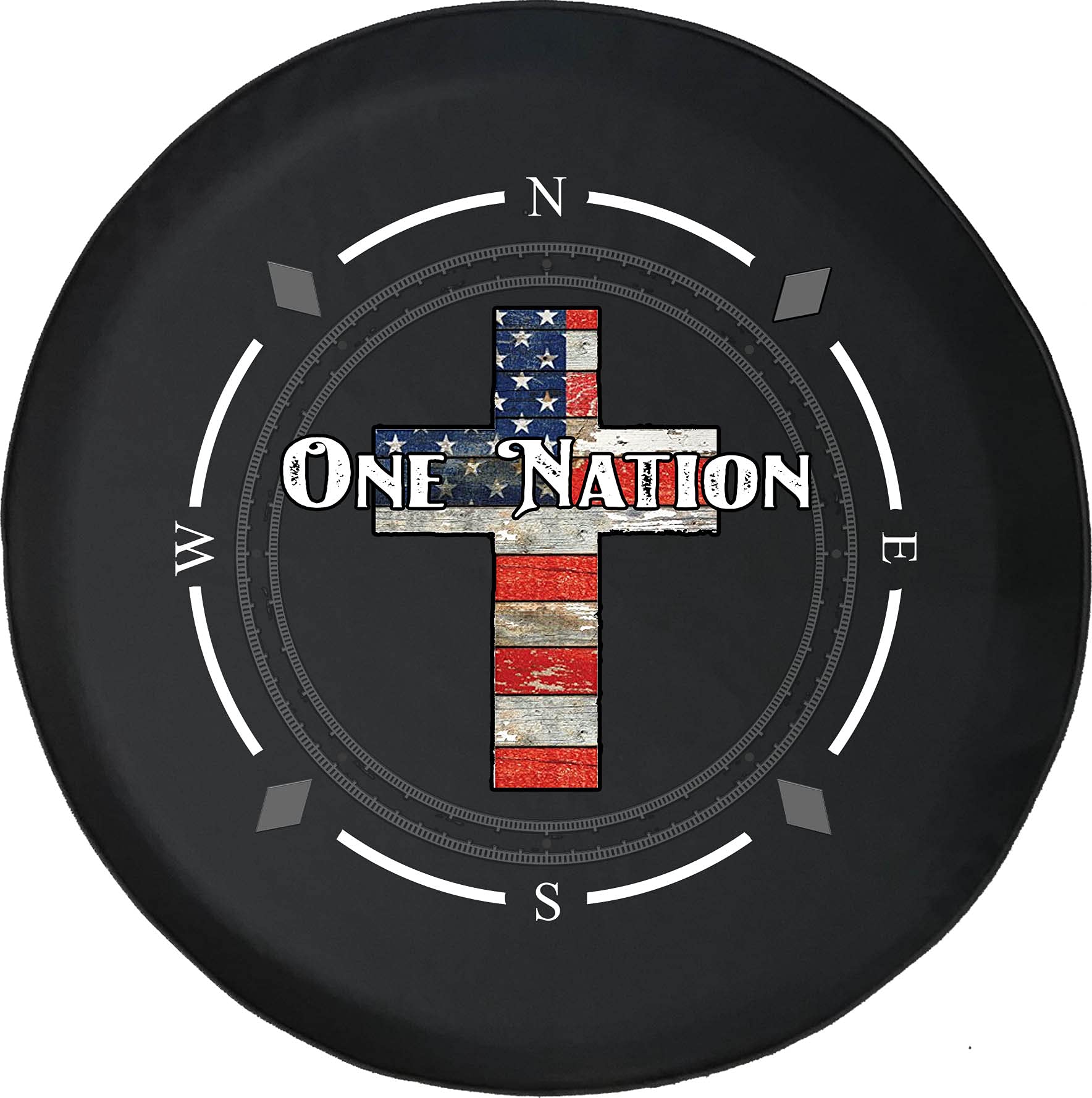 American Flag & Wooden Cross Spare Tire Cover - Heavy Duty SUV, Trailer, RV Wheel Accessories for Off-Road Adventure & Camping Trips