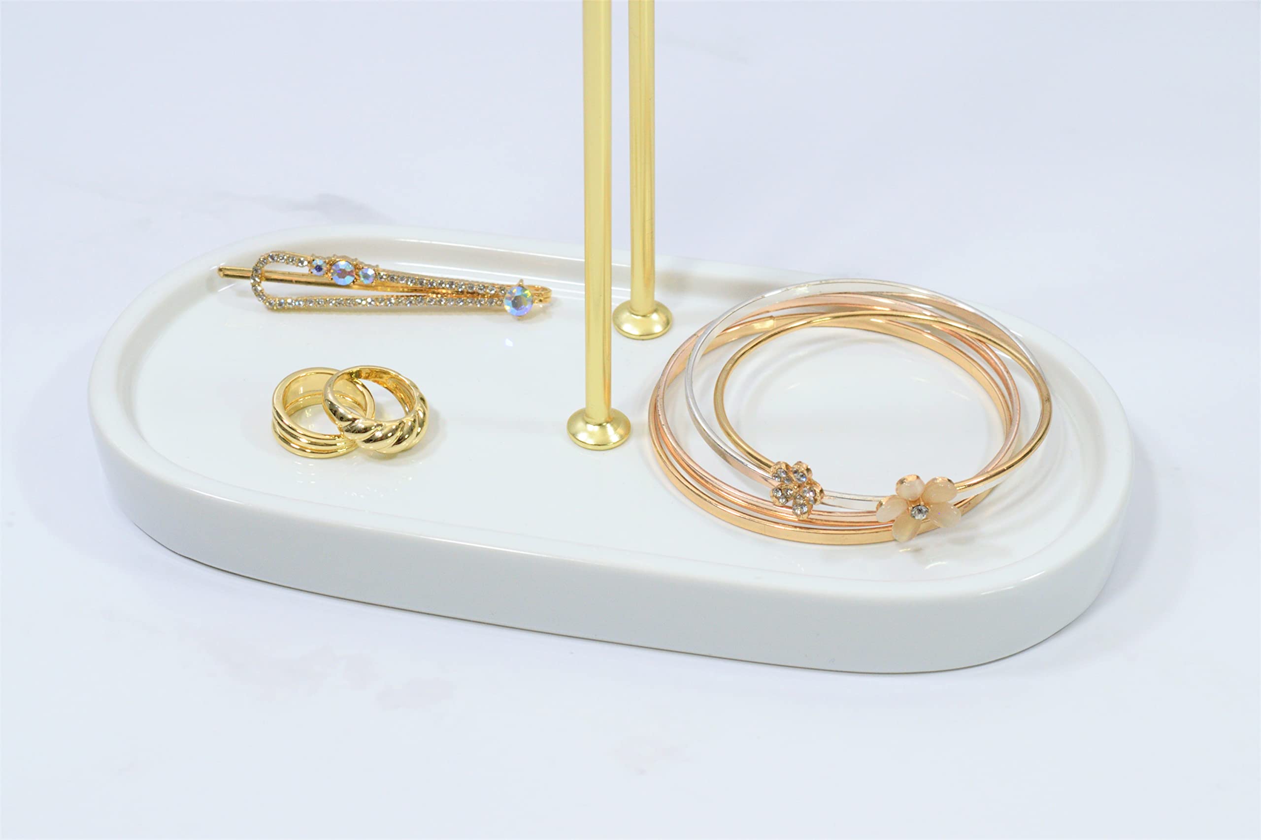 Elegant Jewelry Organizer Stand - Premium Earring, Necklace, Bracelet & Headband Storage Display Tower - White & Gold Jewelry Tree Holder - Perfect for Bedroom Vanity, Dresser Top & Travel Jewelry Organization