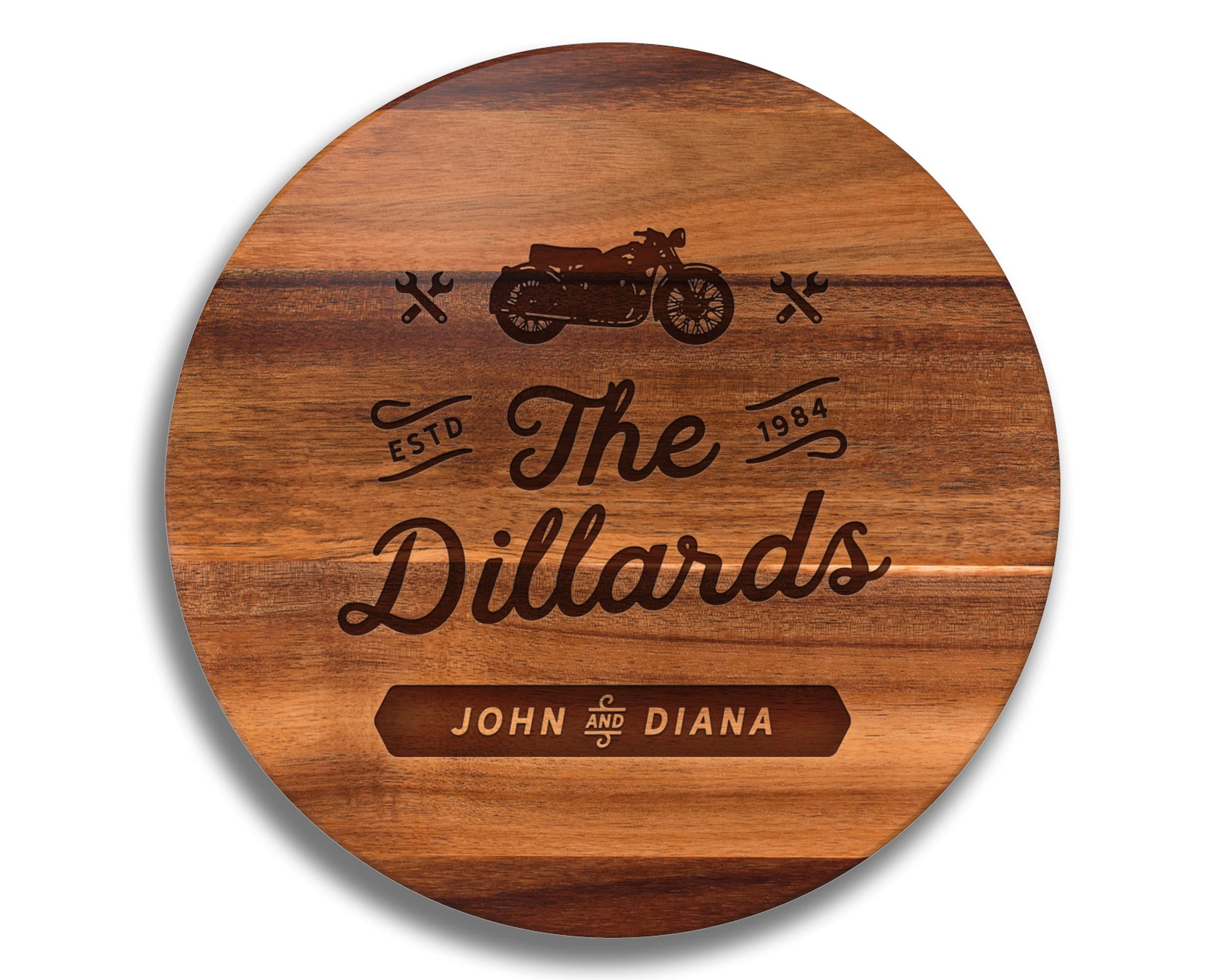 Personalized Engraved Wood Lazy Susan Turntable - Unique Motorcycle Lover Gift for Mom, Wife, Anniversary & Mother's Day Present - Perfect for Dining Table Decor, Kitchen Organization & Home Entertaining
