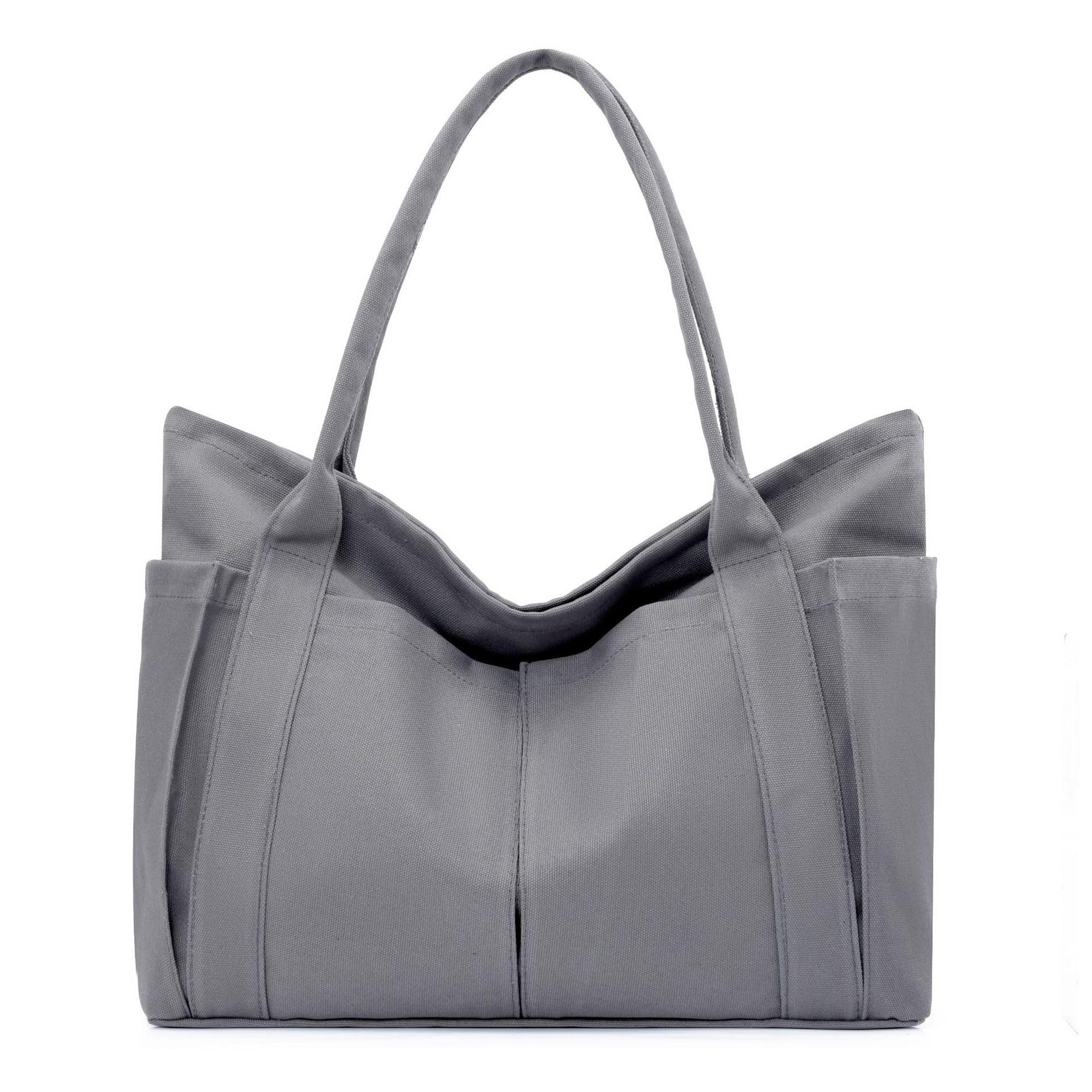 Large Canvas Tote Bag with 2 Front Pockets - Durable Carryall Laptop Bag for Women & Men - Heavy Duty Everyday Shopping, Work, Beach & Travel Tote