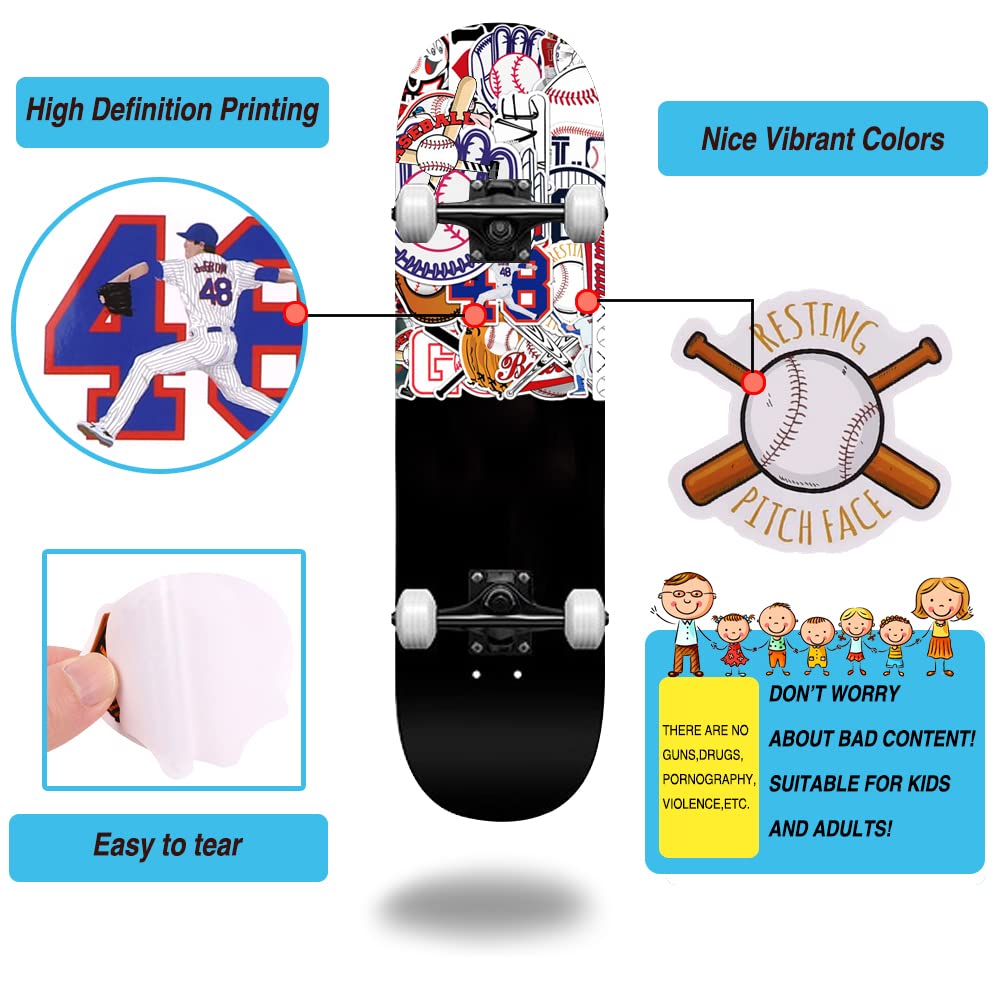 JOICEE 50pcs Baseball Stickers - Waterproof Vinyl Sports Decals for Kids, Teens & Adults - Perfect for Laptops, Water Bottles, Hydro Flasks, Phones, Guitars, Skateboards & Snowboards - Great for Sports Fans, School, Office & Home Decor