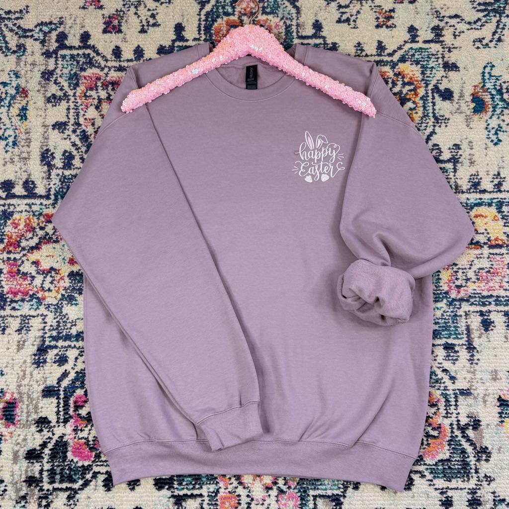 Happy Easter Embroidered Sweatshirt - Cute Bunny Design Cotton Pullover for Women & Men - Perfect for Easter Celebrations, Spring Outfits & Family Photos