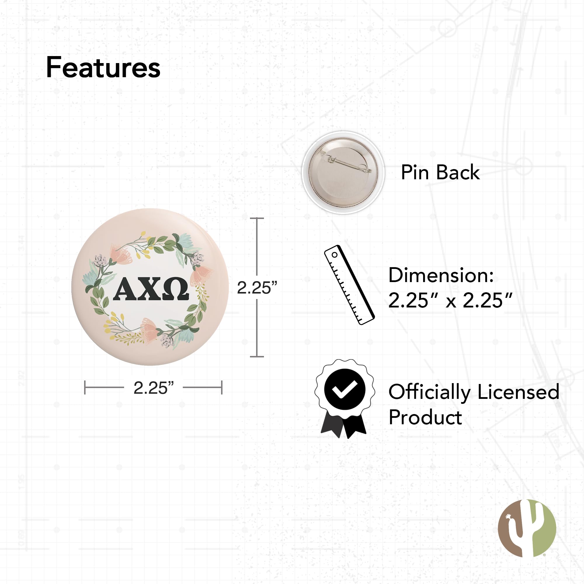 AXO Sorority Pin Badges - 2.25 Inch Desert Cactus & Pink Floral Variety Pack | Alpha Chi Omega Accessories for Backpacks, Jackets & Greek Life Events