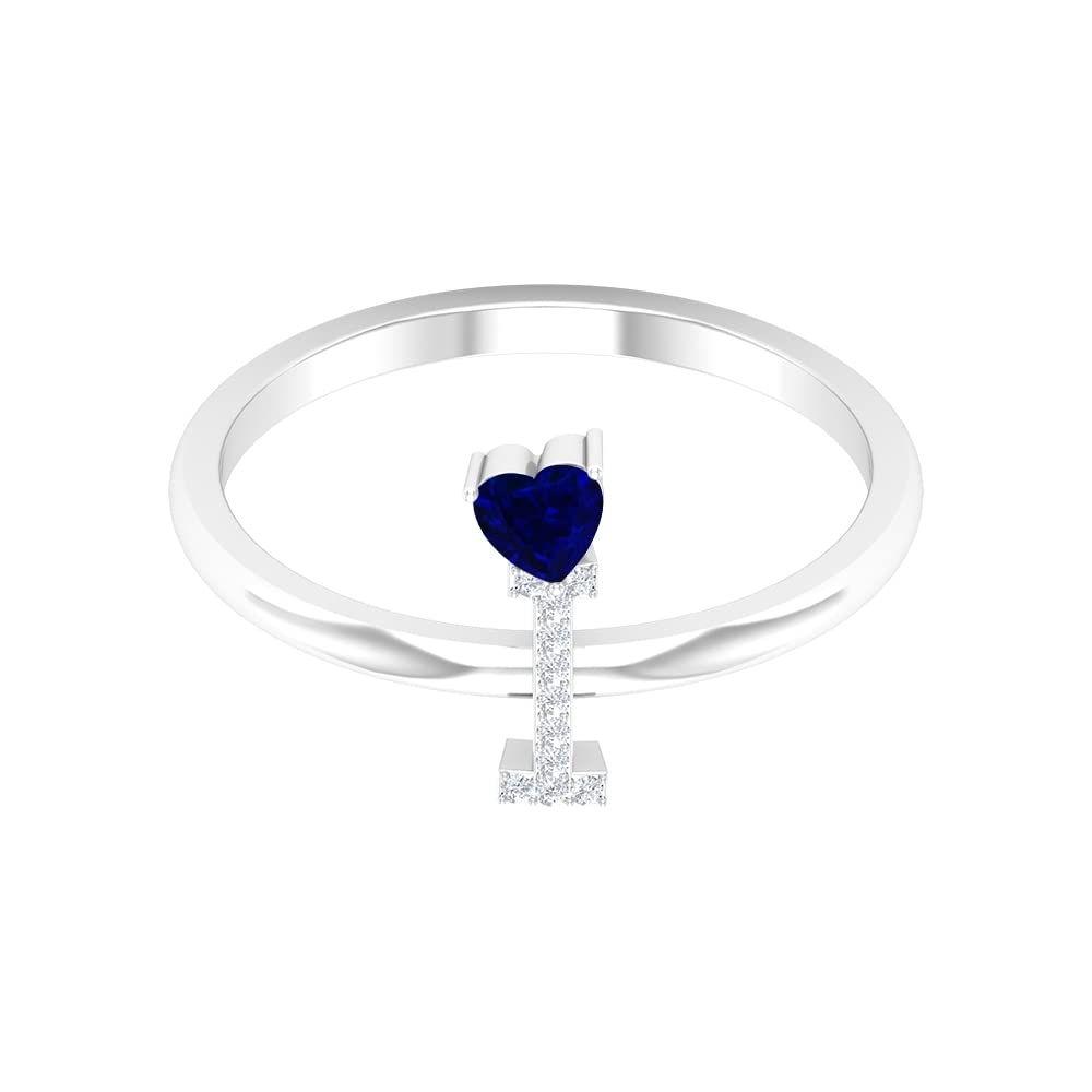 Blue Sapphire & Diamond Rings | Diamond A-Z Initial Rings for Women | 14K White Gold Alphabet Rings | Personalized Heart Initial Jewelry – Perfect for Birthdays, Anniversaries & Gifts