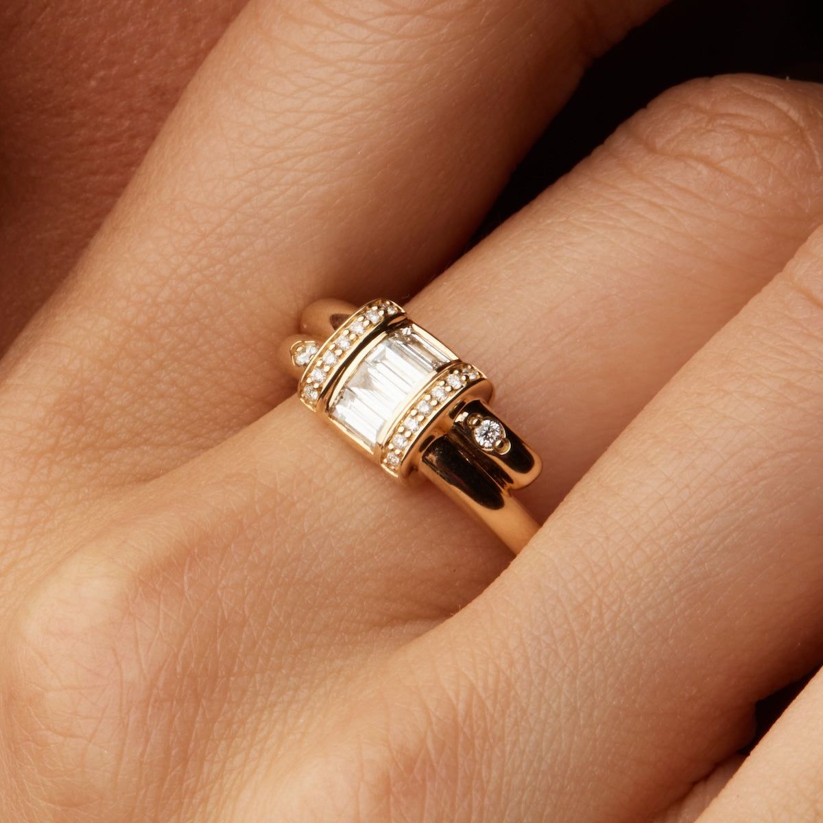 Exquisite Vaulted Diamond Latch Ring - 14K Gold Stackable Band for Women - Perfect for Everyday Wear, Anniversary Gifts & Special Occasions