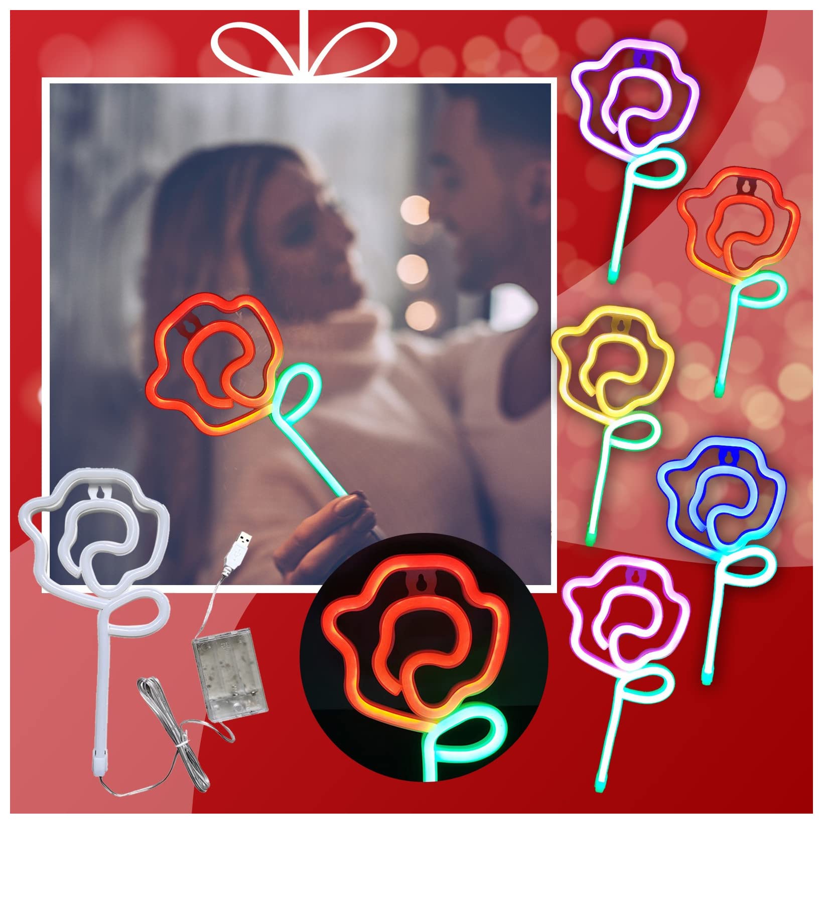 Boddenly LED Rose Flower Neon Sign - Romantic Wall Hanging Light for Bedroom Decor, Home Party, Valentine's Gift (5.5x11 inch, Yellow) | Perfect for Wedding Decorations, Anniversary Surprises & Cozy Night Ambience