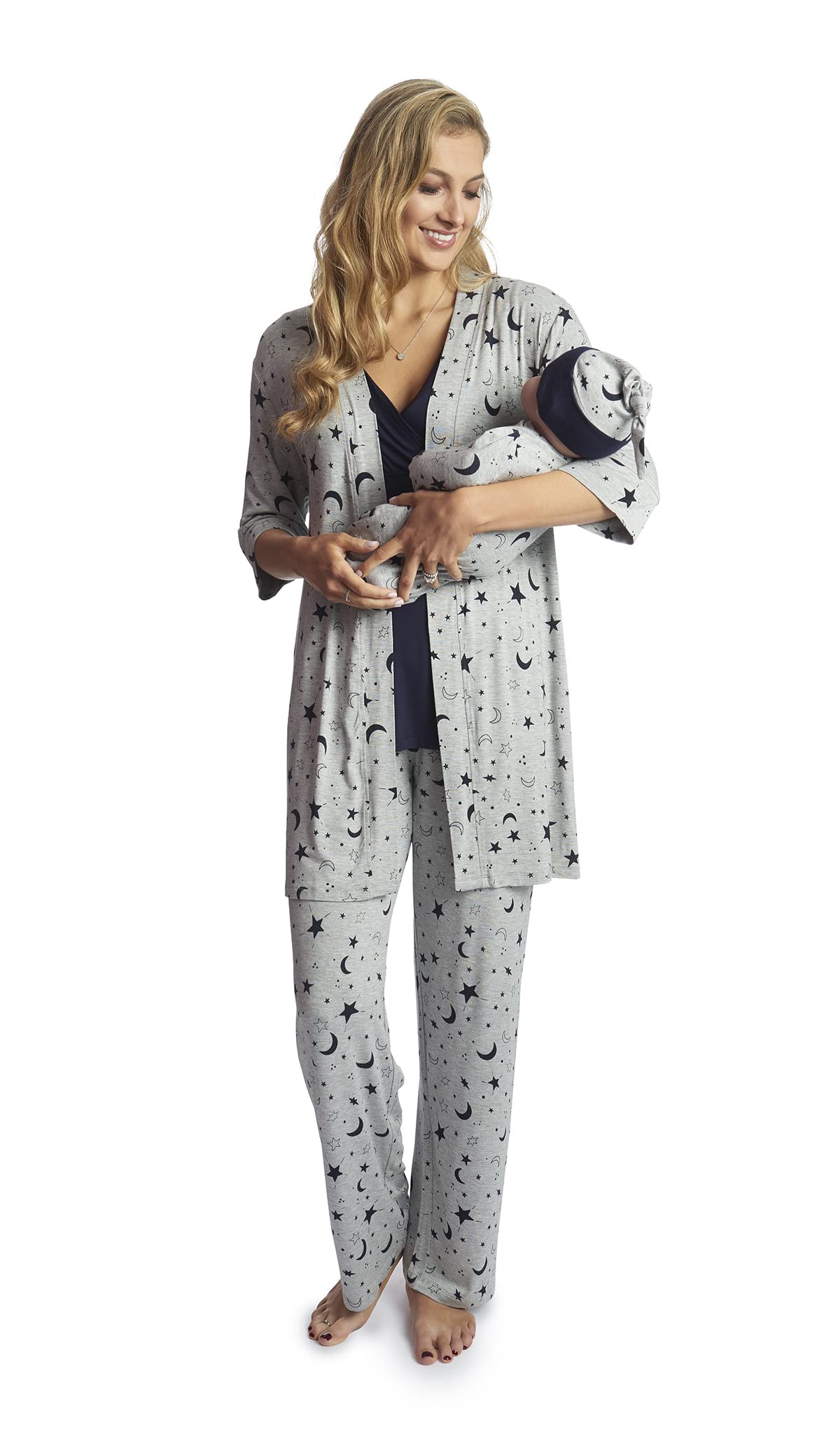 5-Piece Maternity & Nursing Pajama Set - Soft Cotton Breastfeeding PJS for New Moms - Comfortable Postpartum Sleepwear for Mother and Baby - Perfect for Nighttime Feeding and Bonding