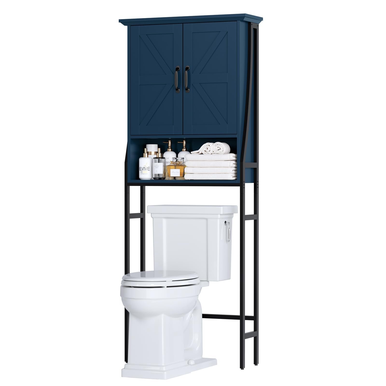Over The Toilet Storage Cabinet with Doors - Space Saving Bathroom Organizer Rack for Above Toilet Storage, White (Ultramarine) - Perfect for Small Bathrooms, Apartments & Powder Rooms to Maximize Space & Organization