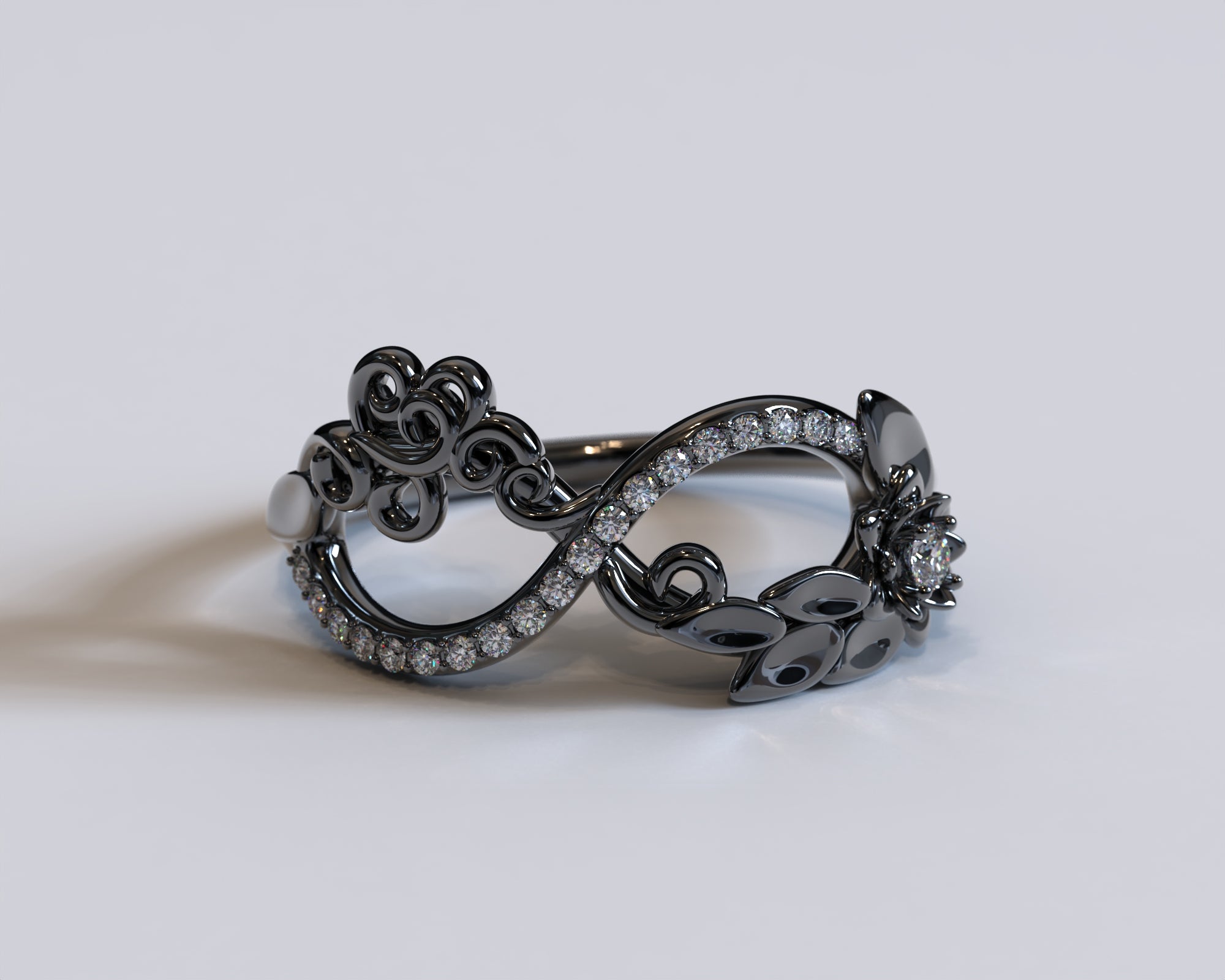 Black Diamond Infinity Wedding Ring for Women - Elegant Black Flower Design, Sterling Silver Band, Perfect for Engagement, Anniversary & Special Occasions