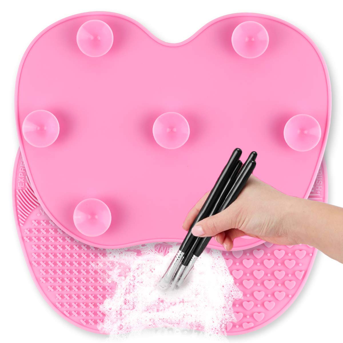 PREPSTO Silicone Makeup Brush Cleaning Mat - 2 Pack Pink Makeup Brush Cleaner Pad with Suction Cup | Portable Cosmetic Brush Scrubber for Professional & Home Use | Perfect for Sink, Countertop or Travel