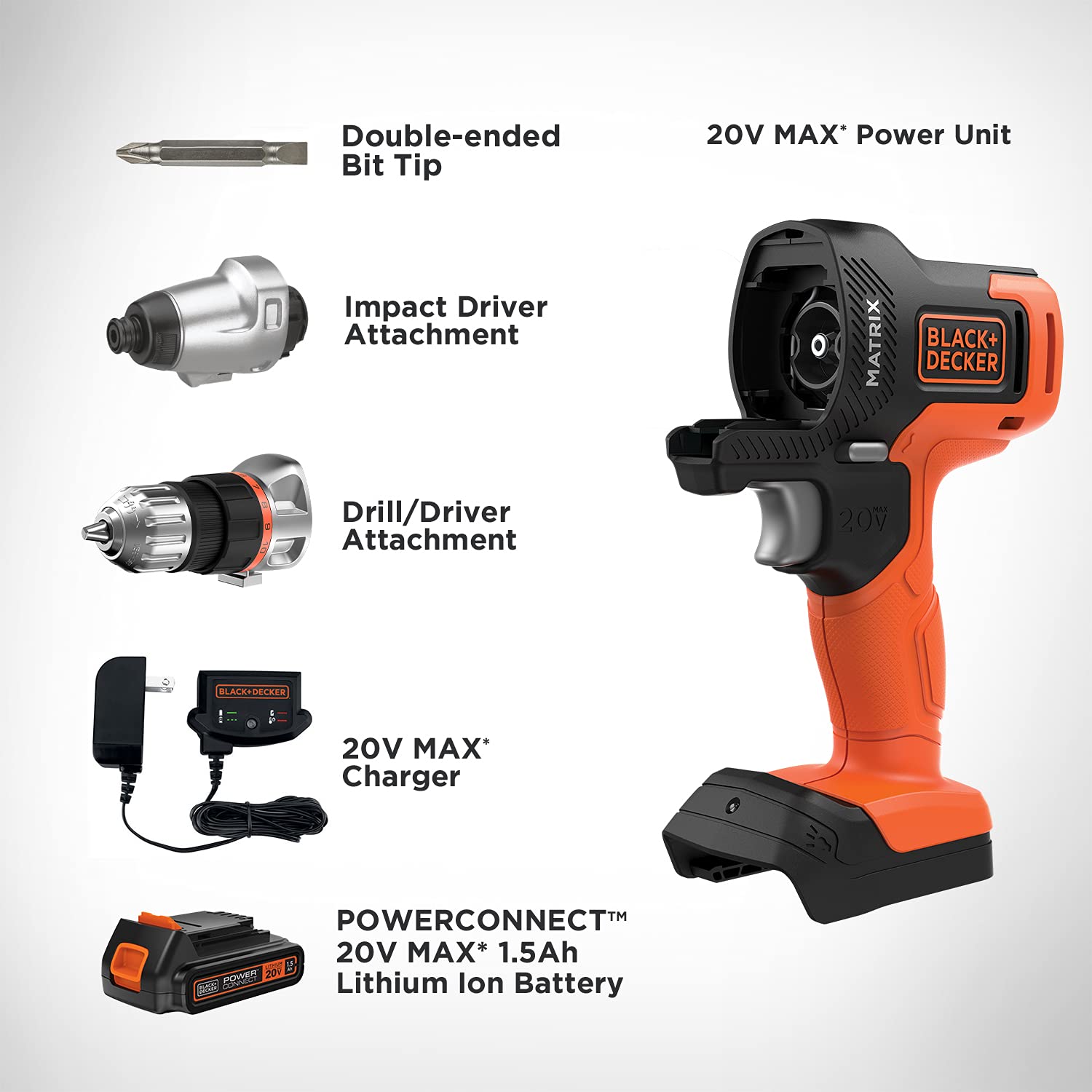BLACK+DECKER 20V MAX Matrix Cordless Drill Combo Kit with Reciprocating Saw Attachment (BDCDMT120IA & BDCMTRS) - 2-Tool Power Tool Set for DIY Home Improvement, Woodworking, and Construction Projects