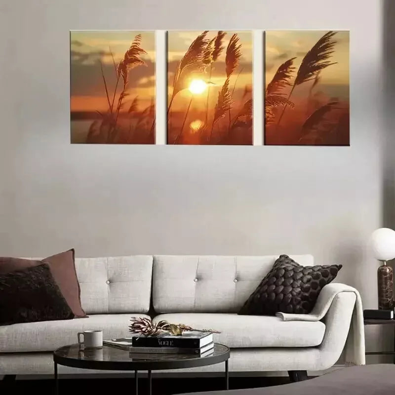 3-Piece Nature Grasses & Sunset View Wall Art Set - 50x70cm Framed Canvas Prints | High Quality Australian Made Wall Decor | Perfect for Living Room, Bedroom & Office Decor