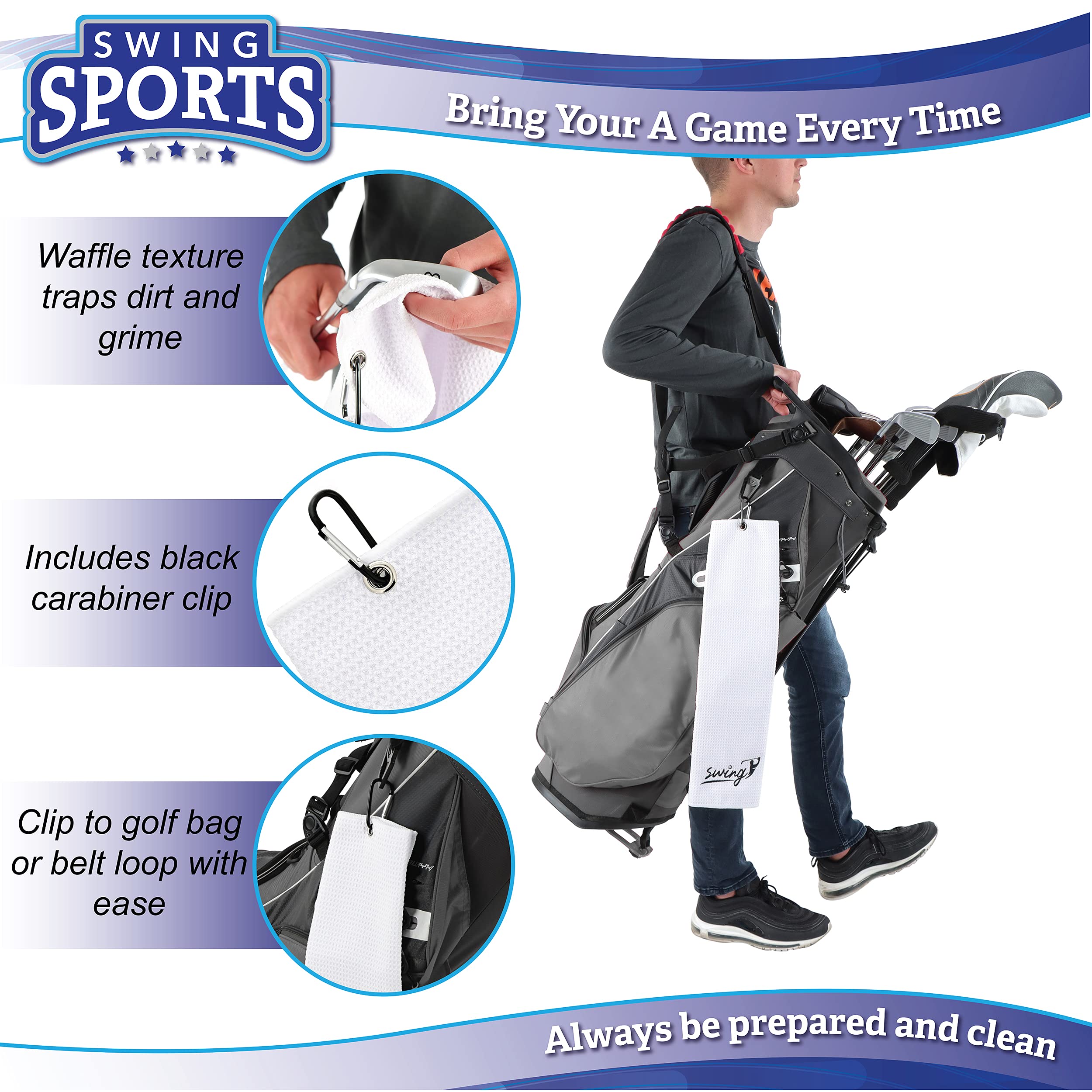 Premium Waffle Microfiber Golf Towel with Clip - Tri-Fold Absorbent Golf Bag Towel for Clubs, Balls & Hands - Perfect for Golf Courses, Driving Ranges & Practice Sessions
