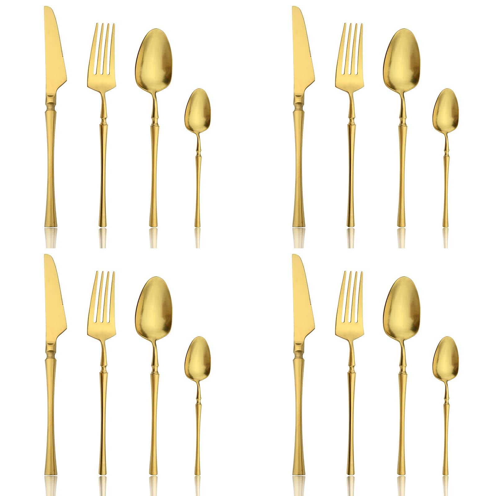 16-Piece Snplowum Silverware Set - Unique Matte Handle, 18/10 Stainless Steel Flatware Cutlery Set for Restaurant, Home Kitchen, Wedding & Holiday Gifts | Dishwasher Safe (Gold) | Perfect for Fine Dining, Dinner Parties & Special Occasions