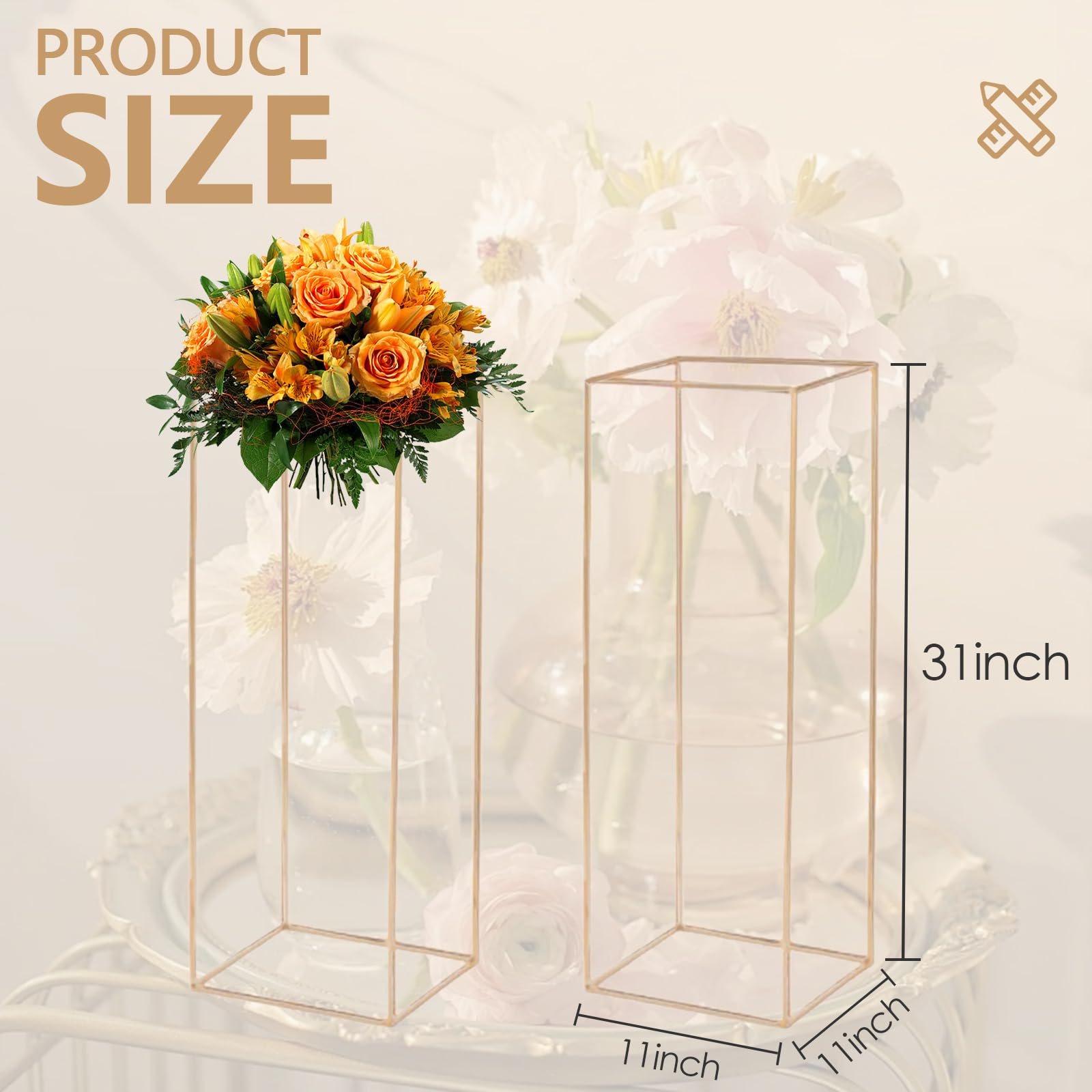 2 Pcs Gold Flower Stand - 31.5 Inch Tall Table Centerpiece for Weddings, Parties & Home Decor - Elegant Floral Display for Dining Tables, Events & Gift Presentations