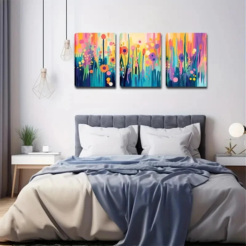 3-Piece Vibrant Floral Wall Art Set - Pink, Yellow & Blue Framed Canvas Prints 40x60cm | High Quality Australian Made | Ready to Hang | Perfect for Living Room, Bedroom & Office Decor