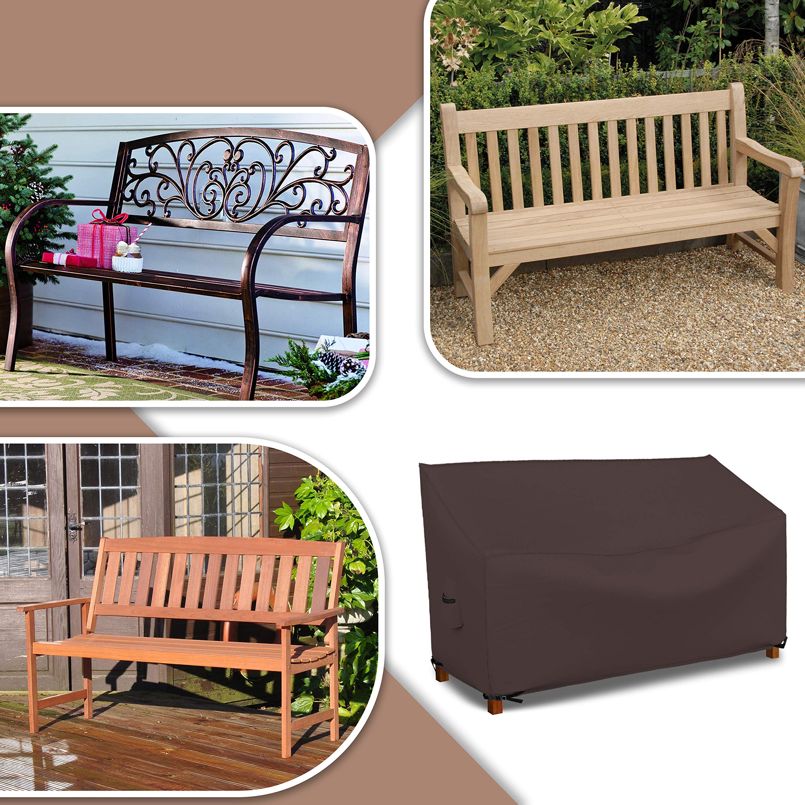 Waterproof Patio Bench Cover with Air Vents & Drawstring - 100% UV-Resistant 18 Oz 1000D PVC Coated Outdoor Furniture Protection (60